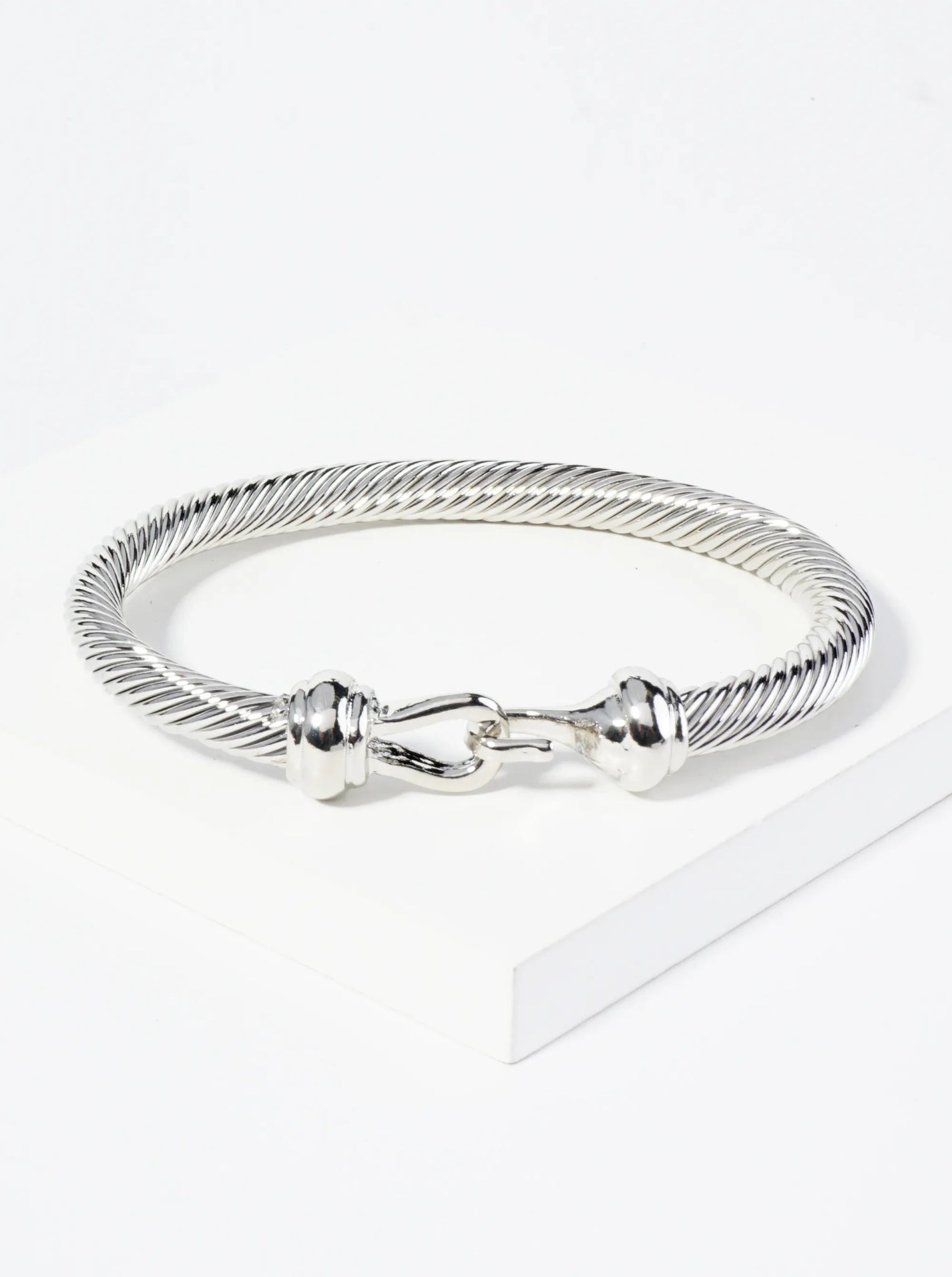 Premium Rope Texture Silver & Gold Hook Clasp Bangle Bracelet