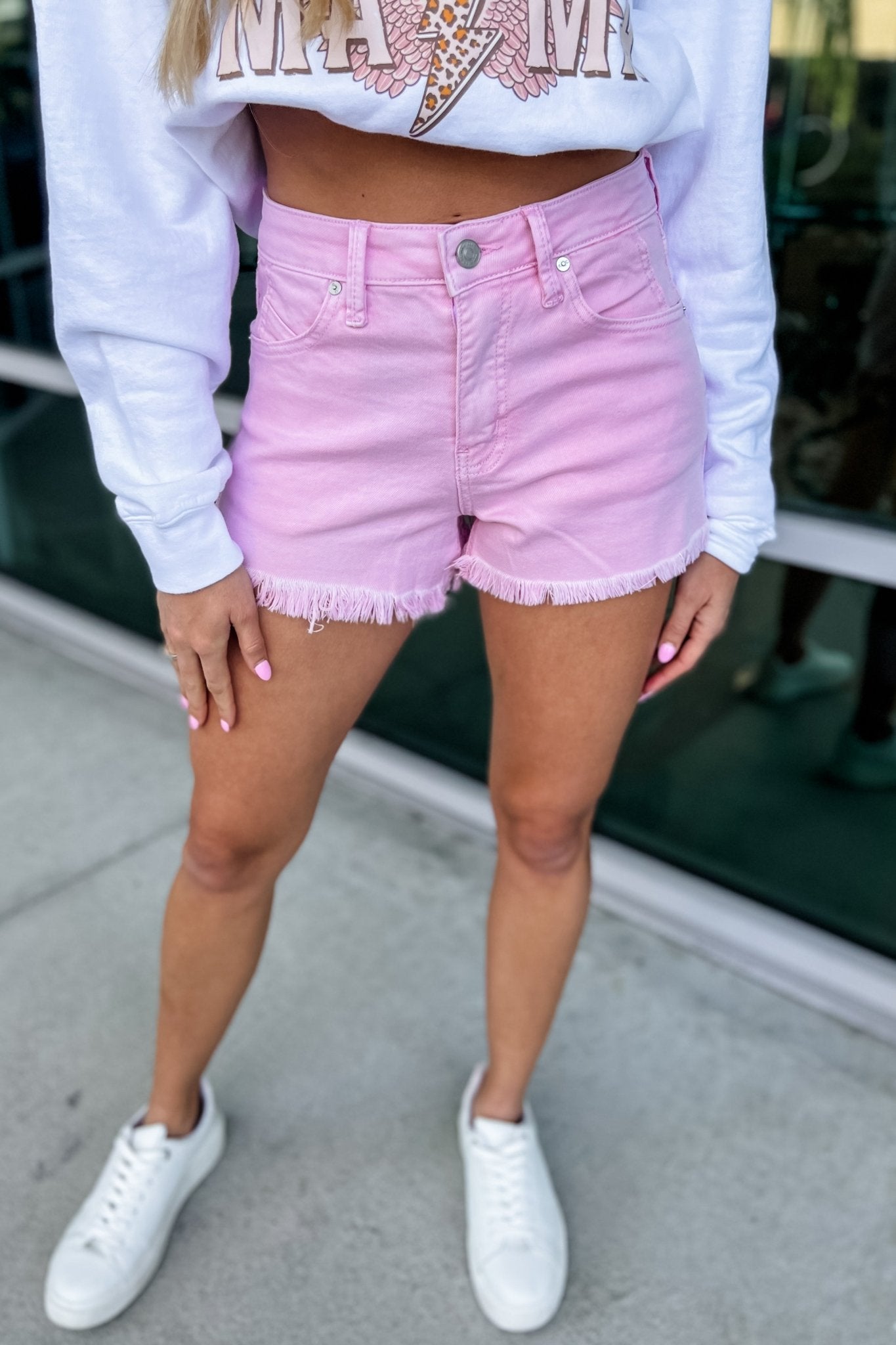 Ultimate KANCAN Girl Squad Pastel Pink Denim Shorts