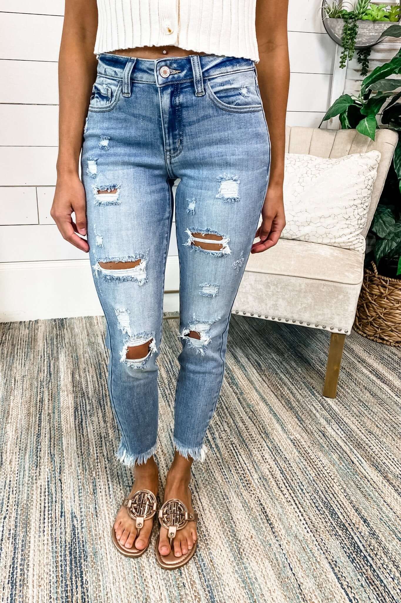 KANCAN Premium Cropped Skinny Jeans - Unfinished Business Sharkbite