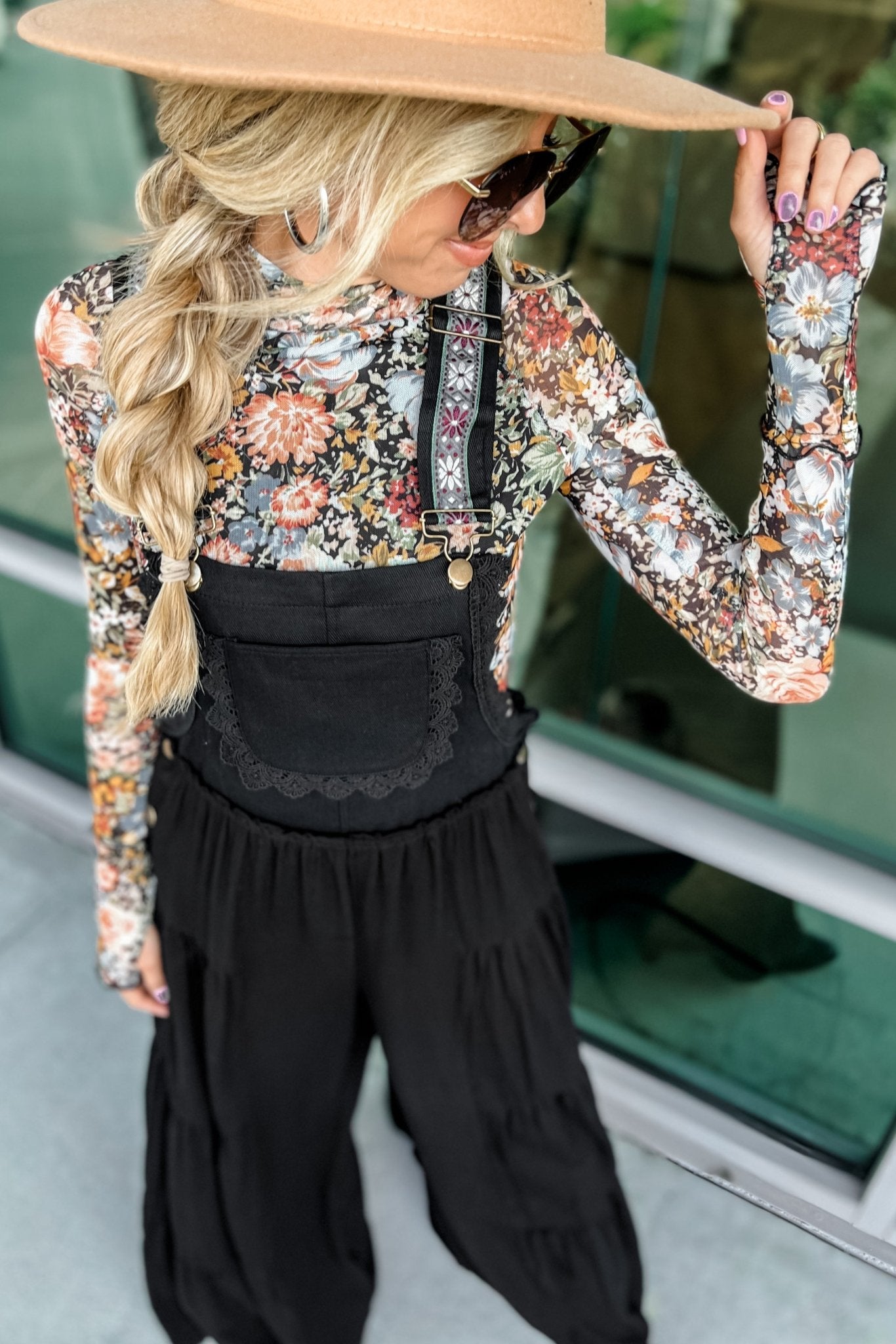 Premium Boho Chic Black Free Spirit Lace Trim Overalls