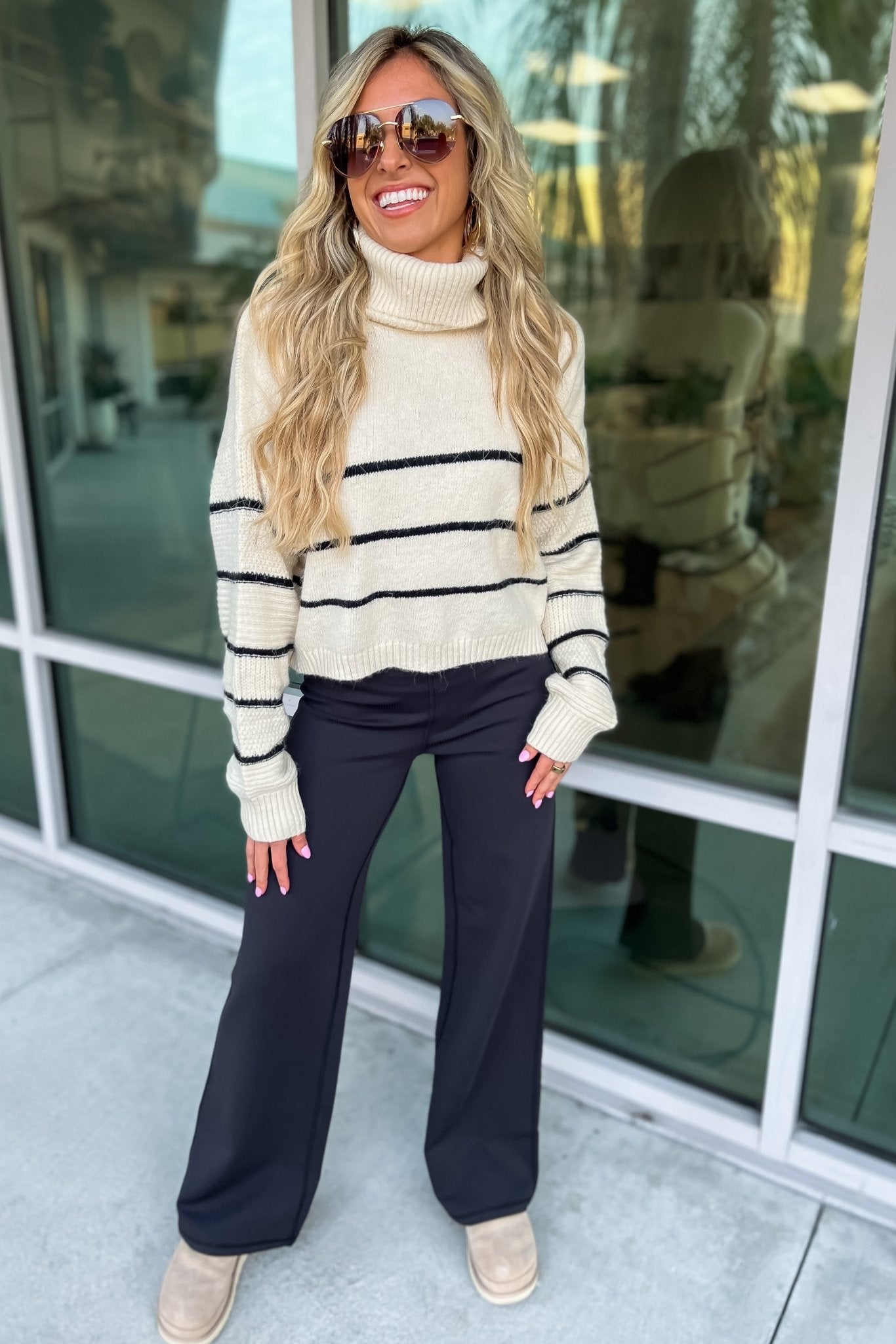 Premium Taupe Stripe Cozy Turtleneck Sweater - Ultimate Winter Essential