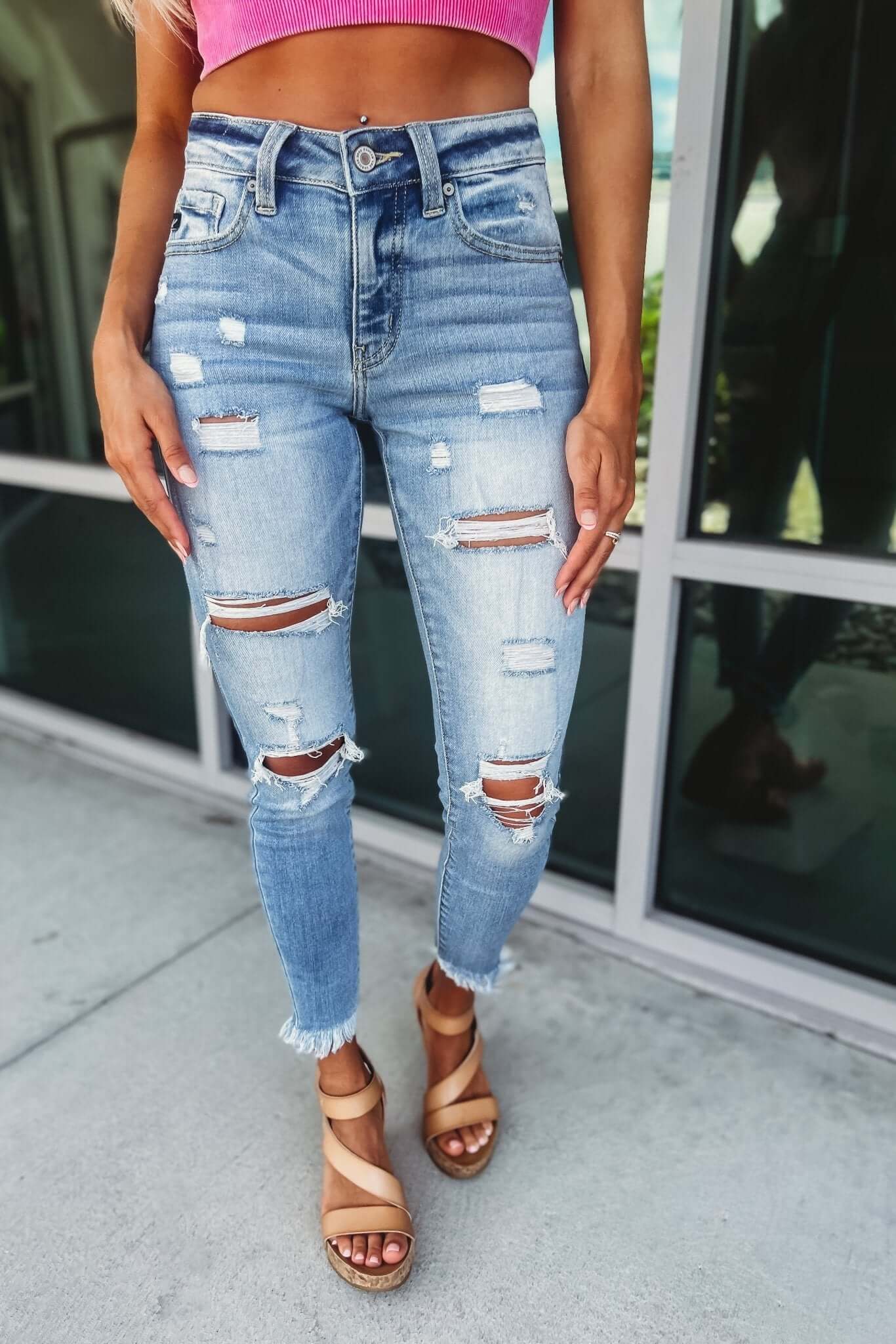 KANCAN Premium Cropped Skinny Jeans - Unfinished Business Sharkbite