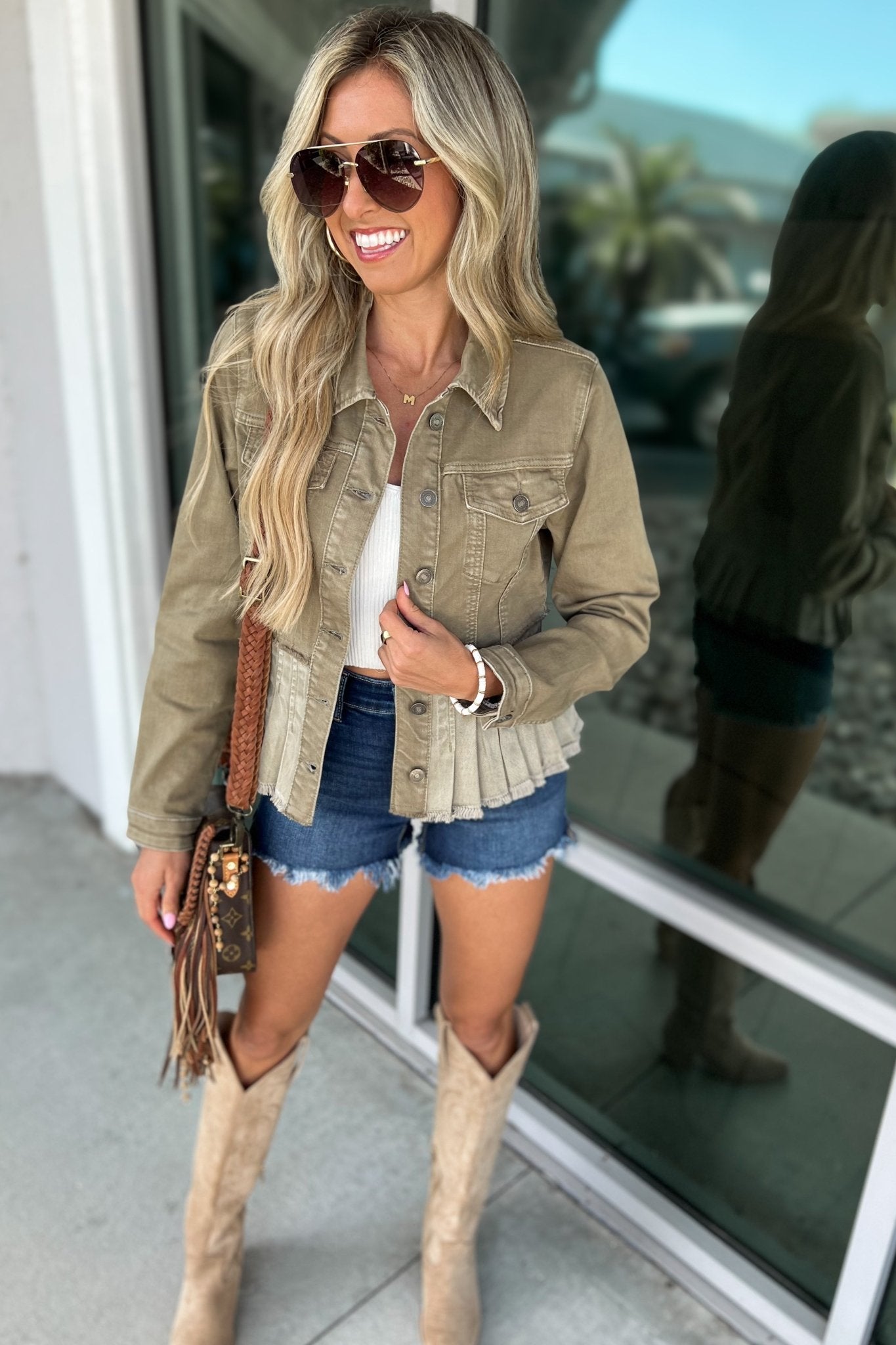 Premium Savannah Peplum Olive Green Denim Jacket - Ultimate Style Upgrade