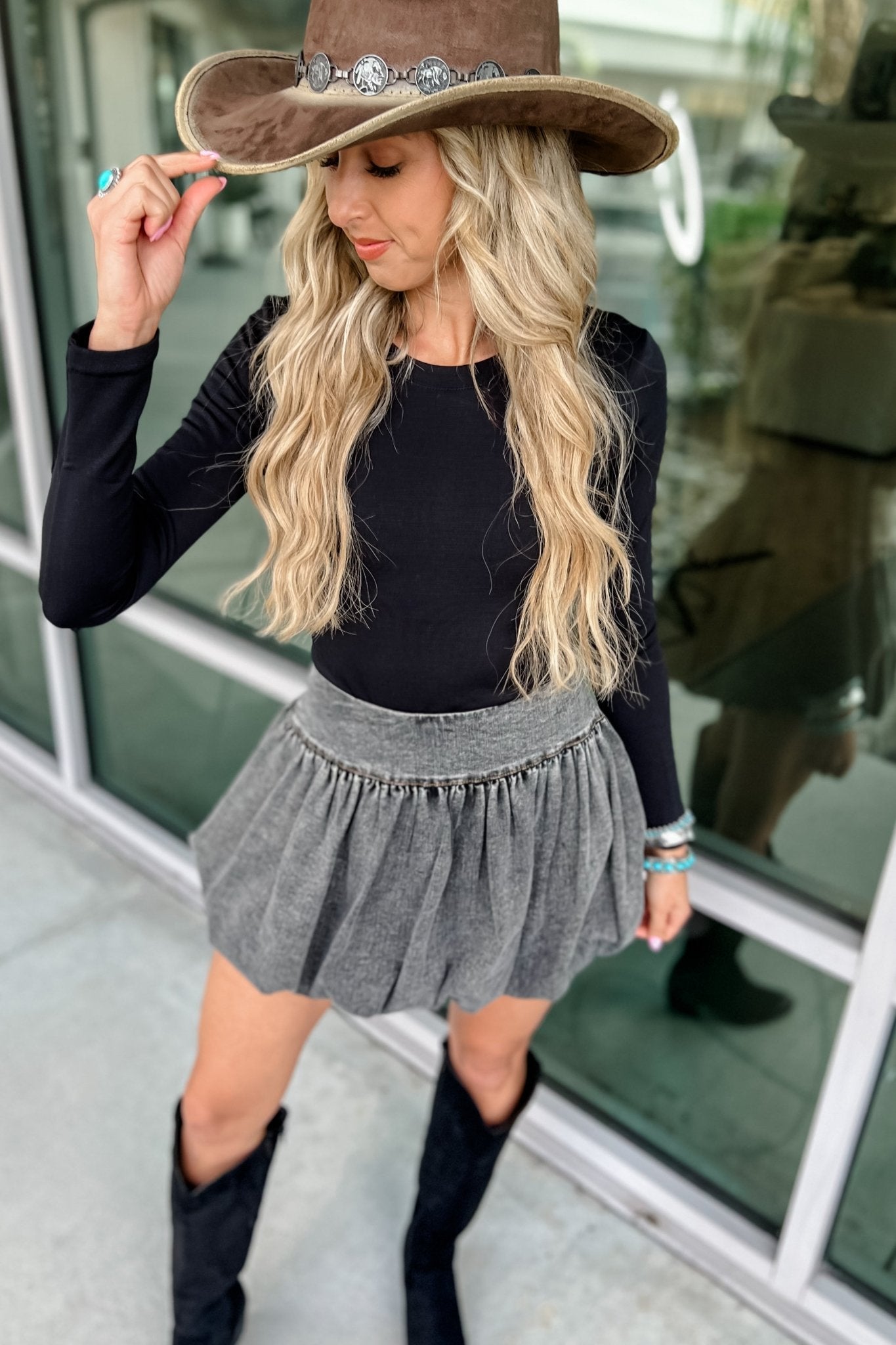 Premium Prairie Dreams Black Denim Bubble Skirt - Ultimate Country Chic