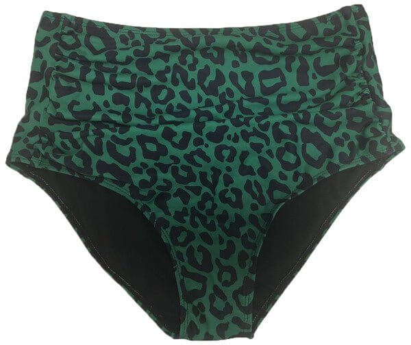 Premium Turks Green Leopard Mid High Rise Ruched Tankini Bikini Bottom - Size XS