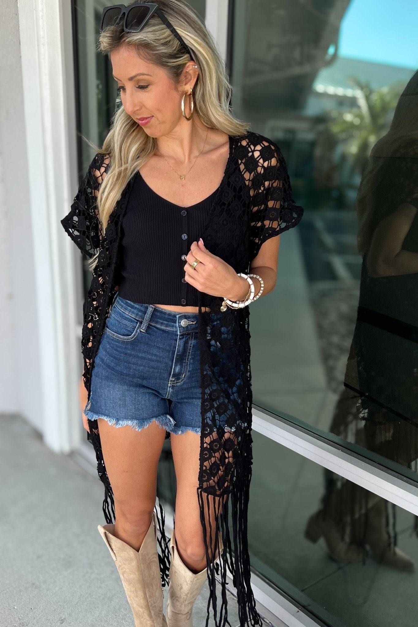 Premium Whispering Willow Black Crochet Fringe Kimono - Ultimate Bohemian Style