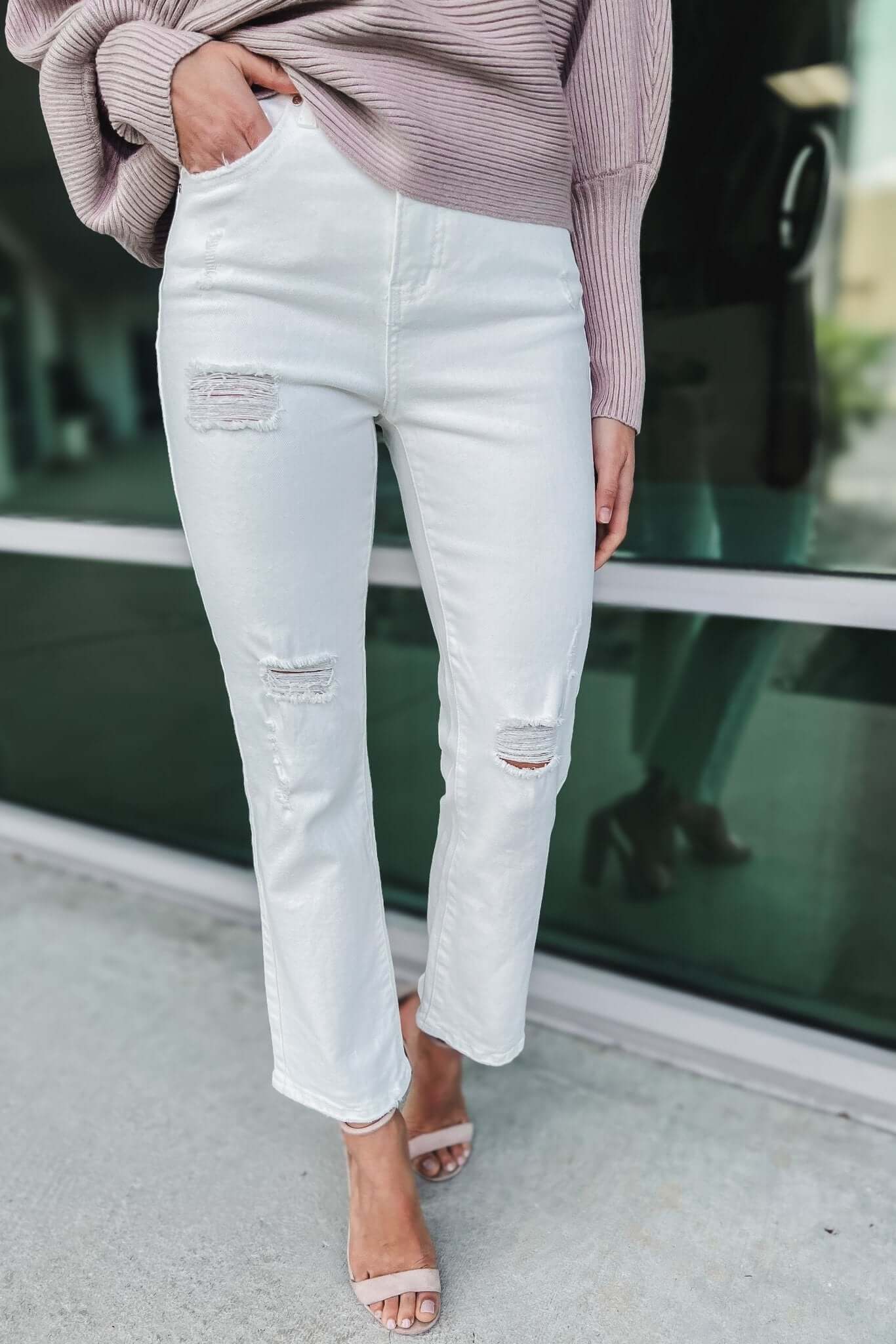 RISEN Libby Ultimate Tummy Control Straight Leg Jeans in Off White