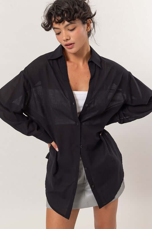 Premium Oversized Black Button-Down Shirt