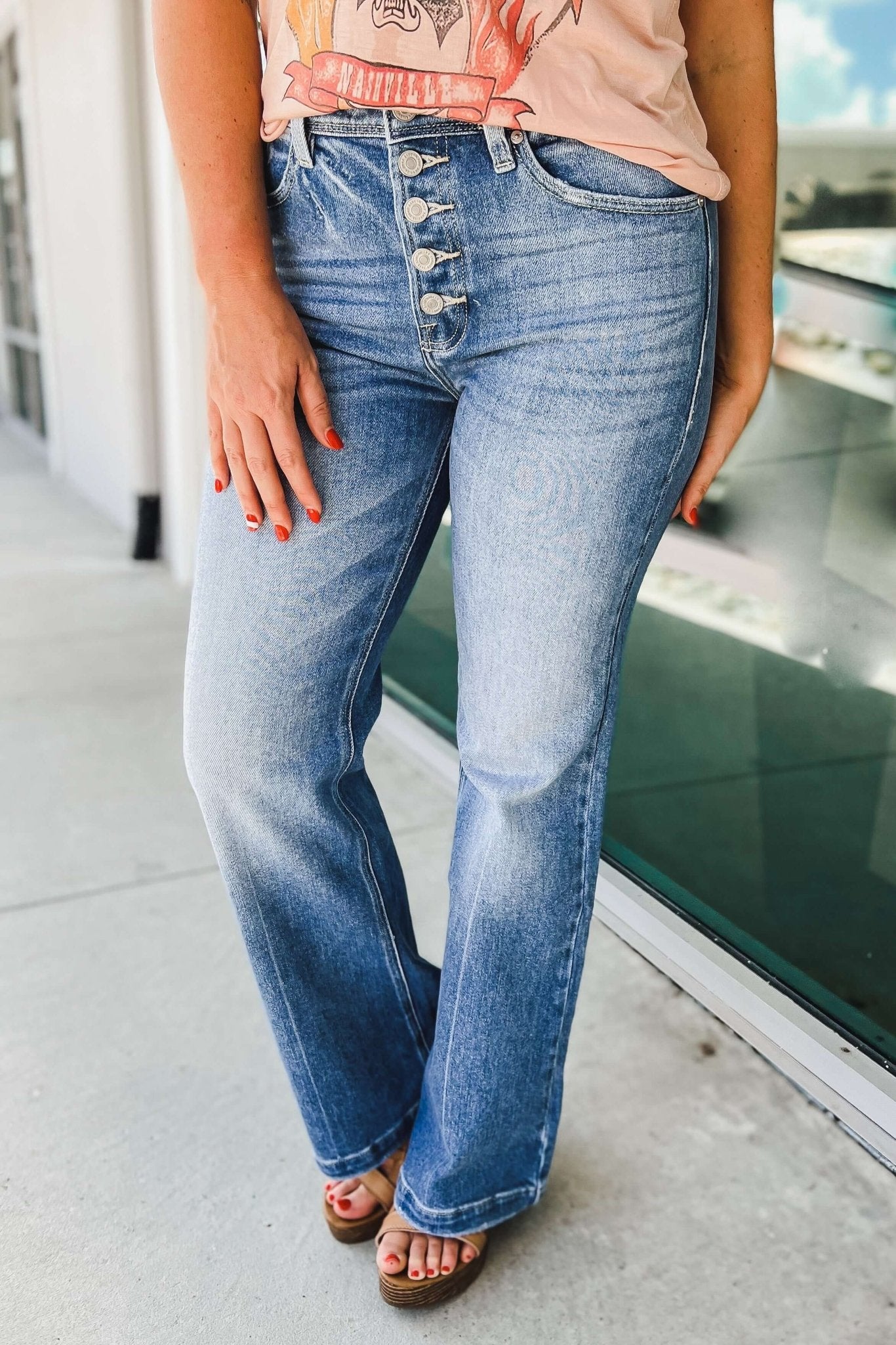 Premium KANCAN Roxy Ultra High Rise Button Fly Flare Jeans - Upgrade Your Style