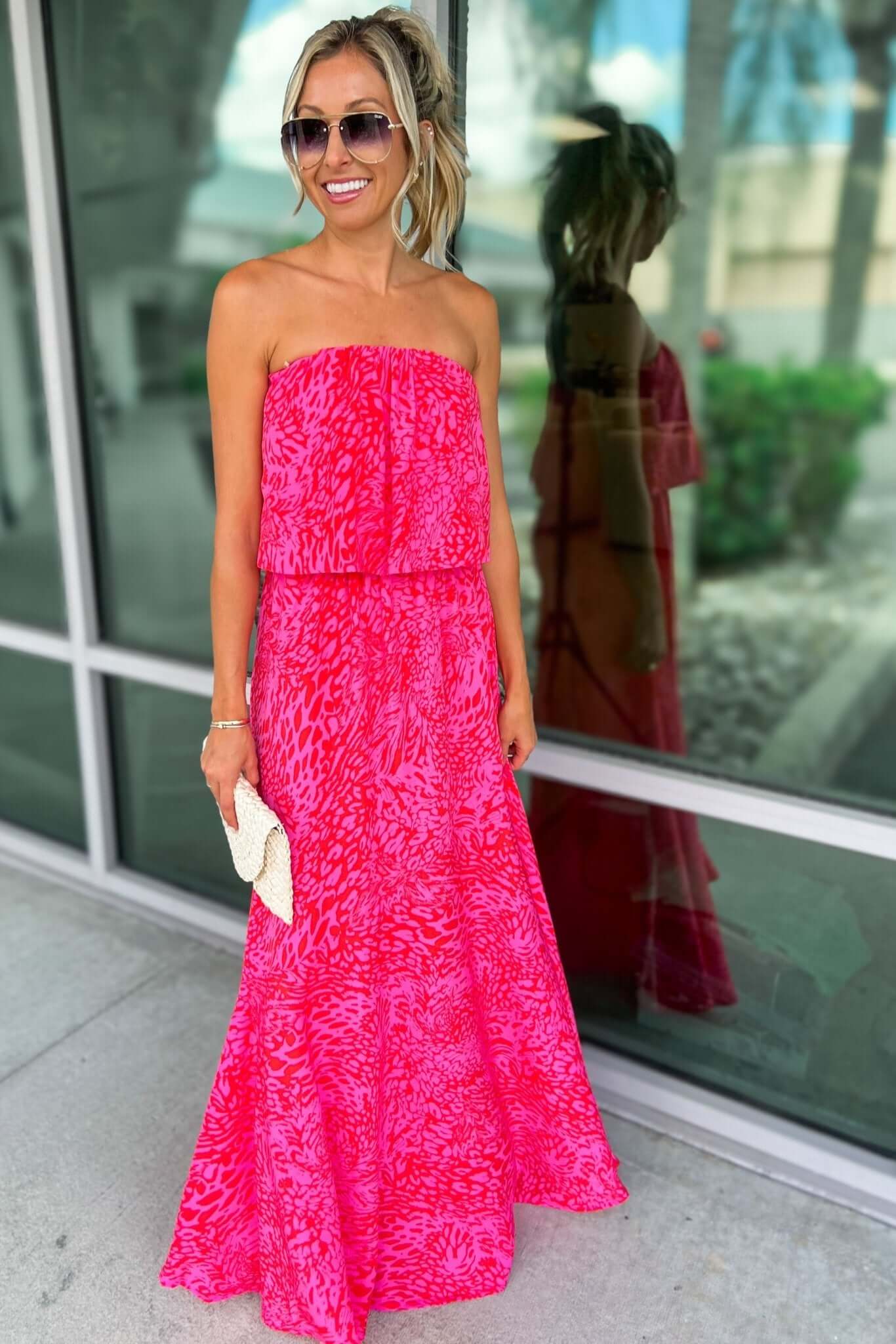 Ultimate Leopard Pop of Color Strapless Maxi Dress