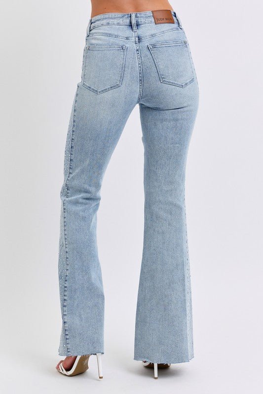 Premium JUDY BLUE Bella Rhinestone Flare Jeans - Ultimate Glam Denim