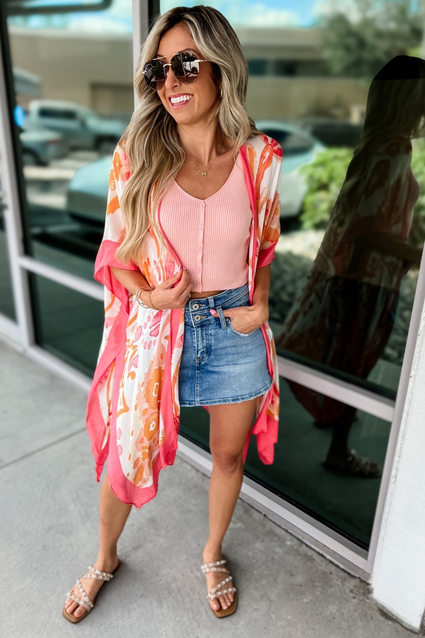 Premium Coral Sunrise Kimono - Ultimate Layering Essential