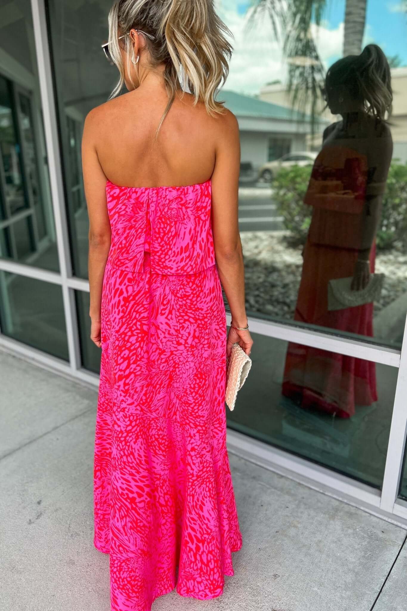 Ultimate Leopard Pop of Color Strapless Maxi Dress