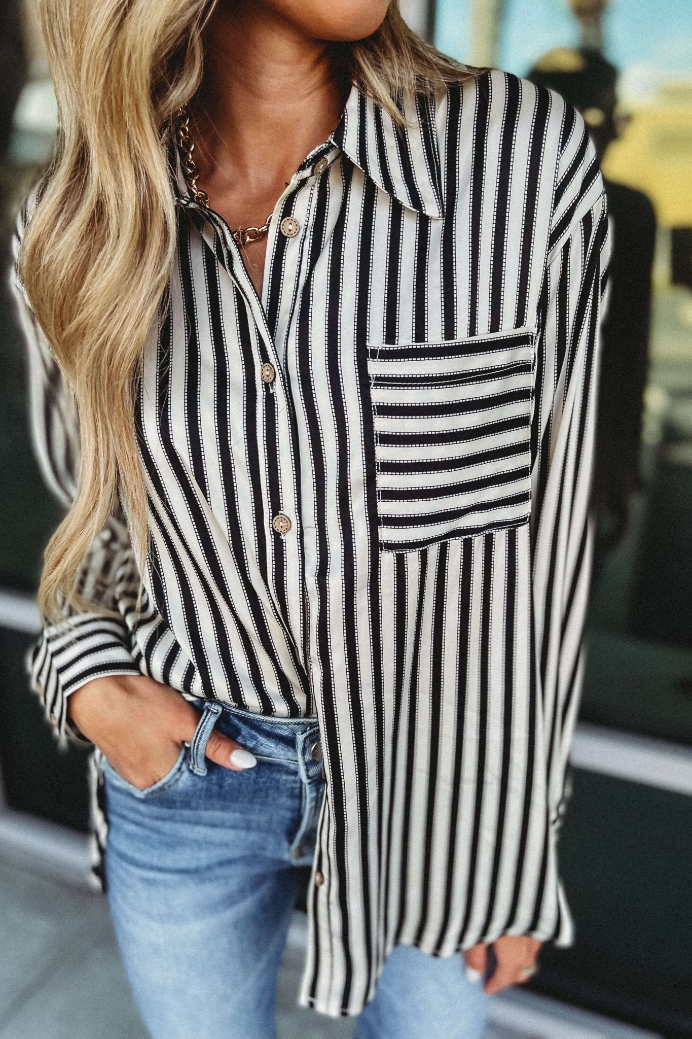 Premium Satin Striped Button-Down Top for Women