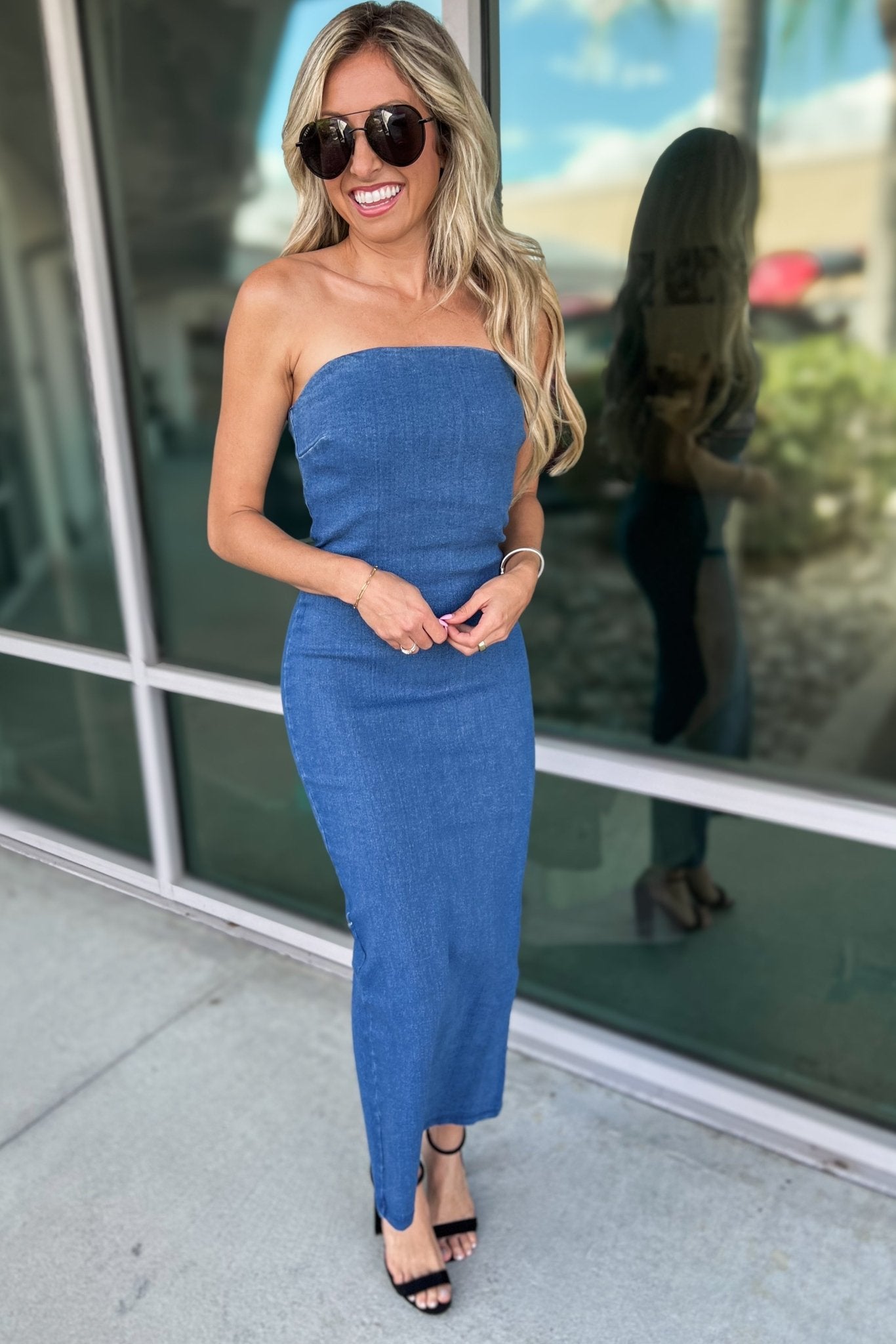 Ultimate Dark Wash Strapless Denim Dress