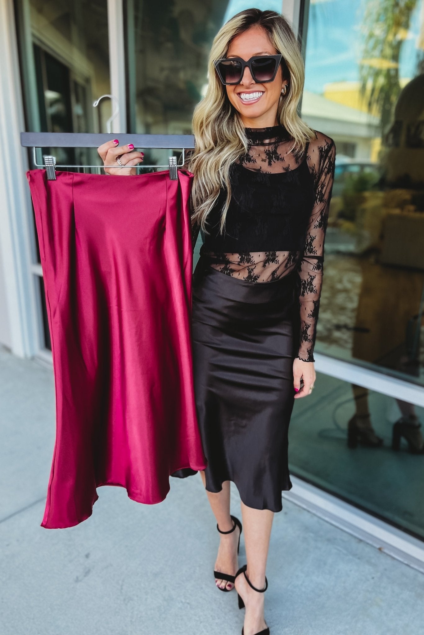 Premium Deep Connection Wine Satin Midi Skirt - Ultimate Elegance