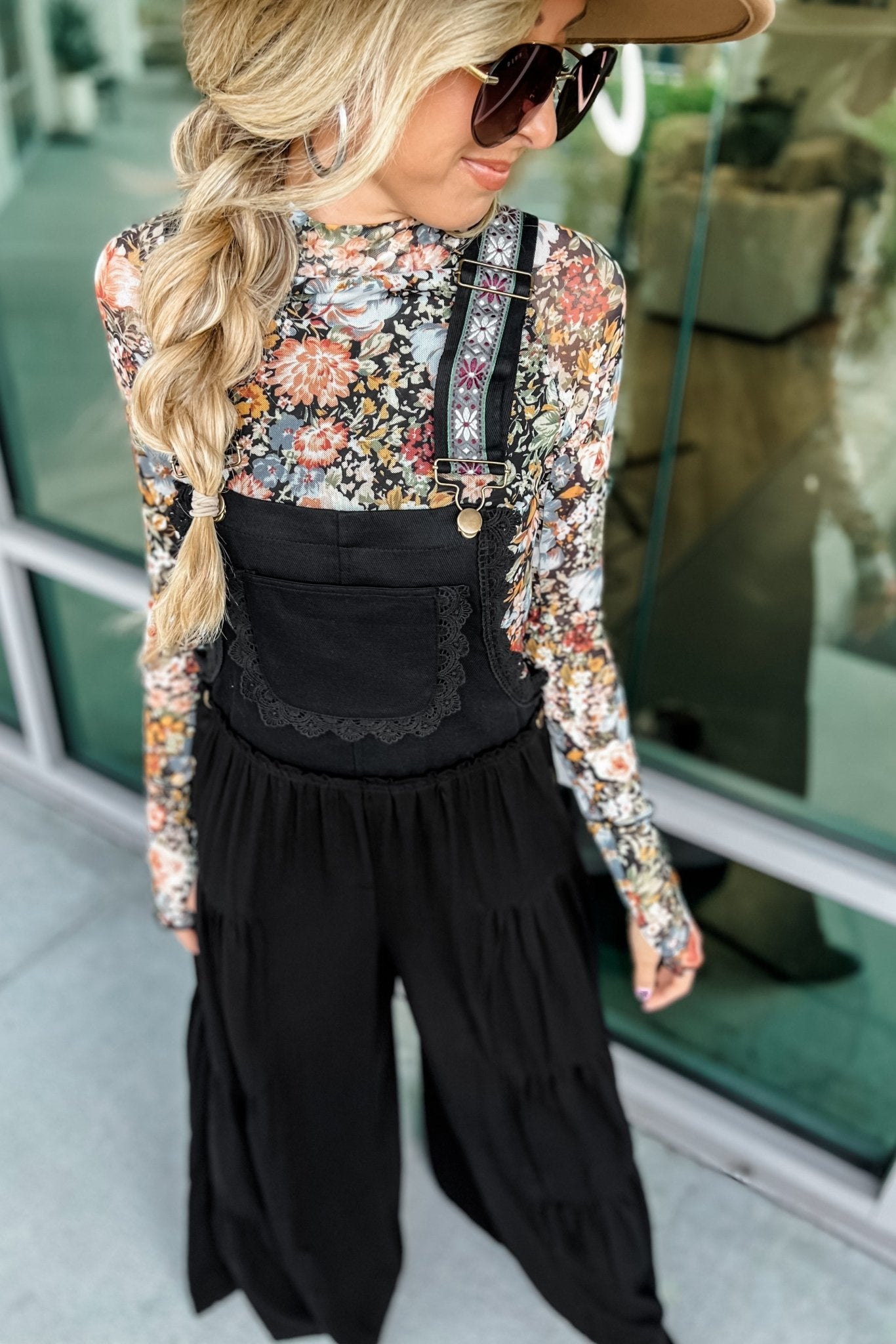 Premium Boho Chic Black Free Spirit Lace Trim Overalls