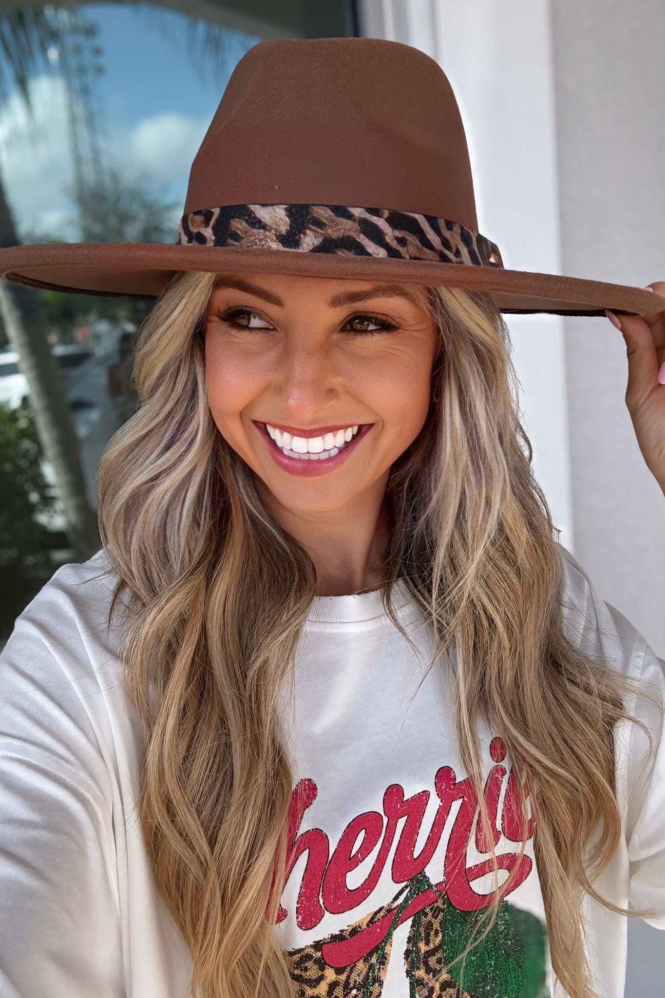 Premium Khaki Leopard Print Adjustable Fedora Hat