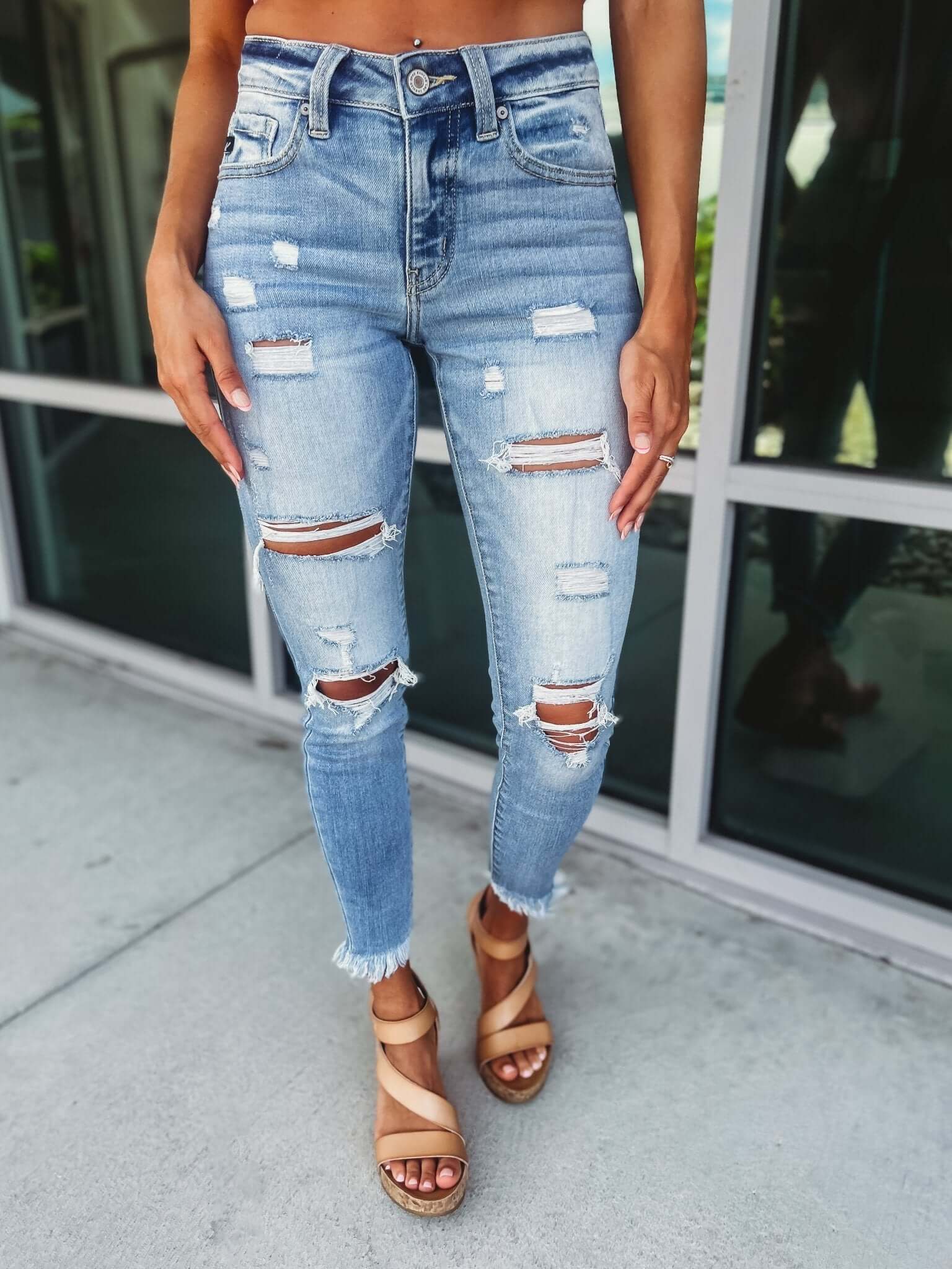 KANCAN Premium Cropped Skinny Jeans - Unfinished Business Sharkbite