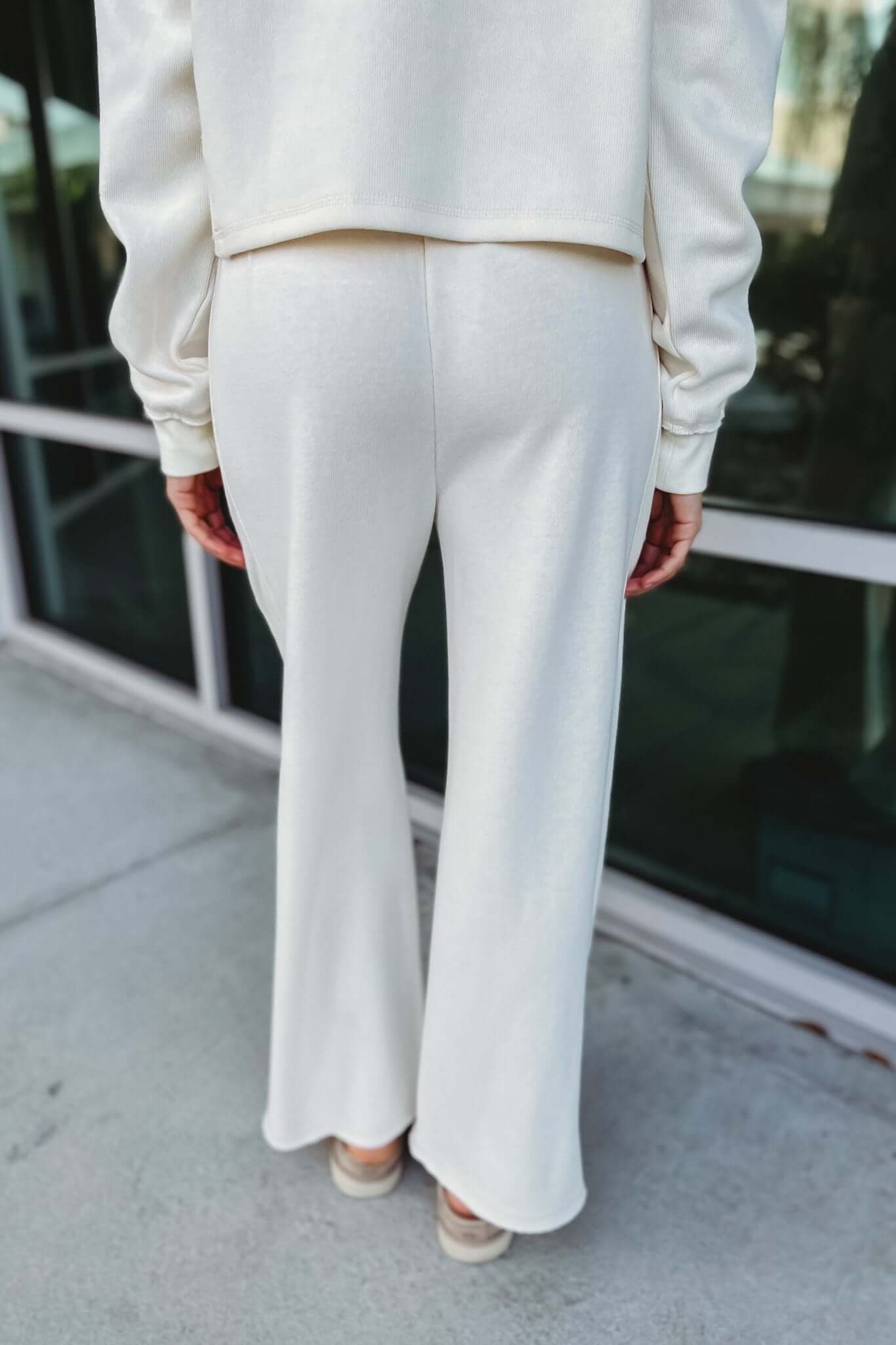 Ultimate Comfort Ribbed Side Panel Cream Lounge Pants