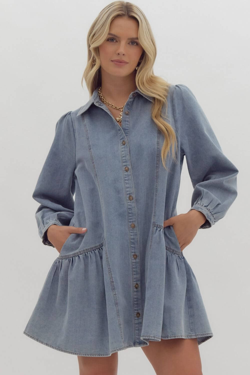 Premium Sing That Song Denim Ruffled Mini Dress - Effortless Style