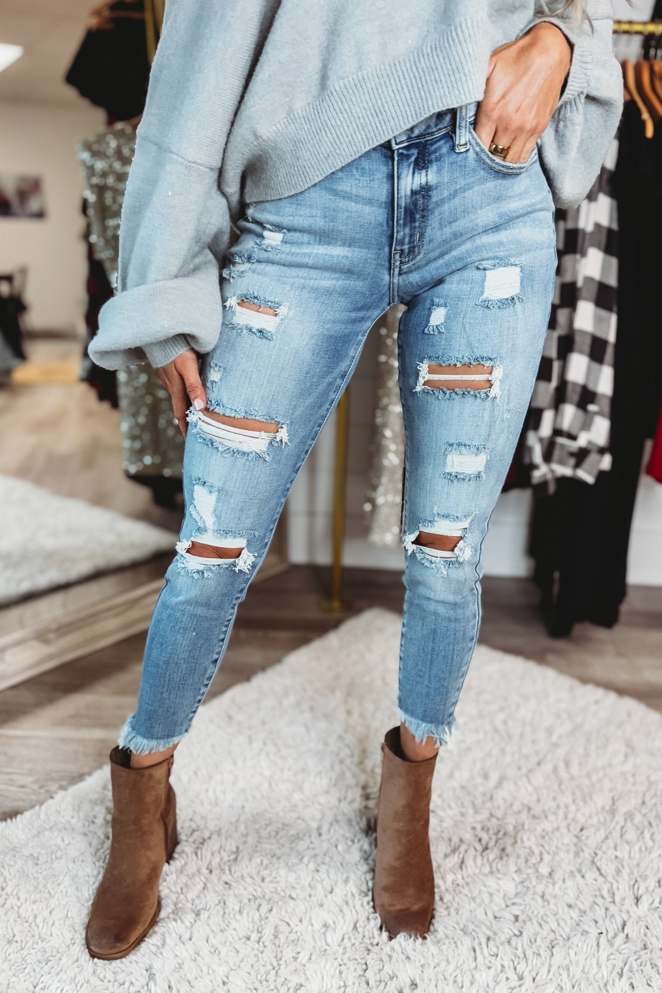 KANCAN Premium Cropped Skinny Jeans - Unfinished Business Sharkbite