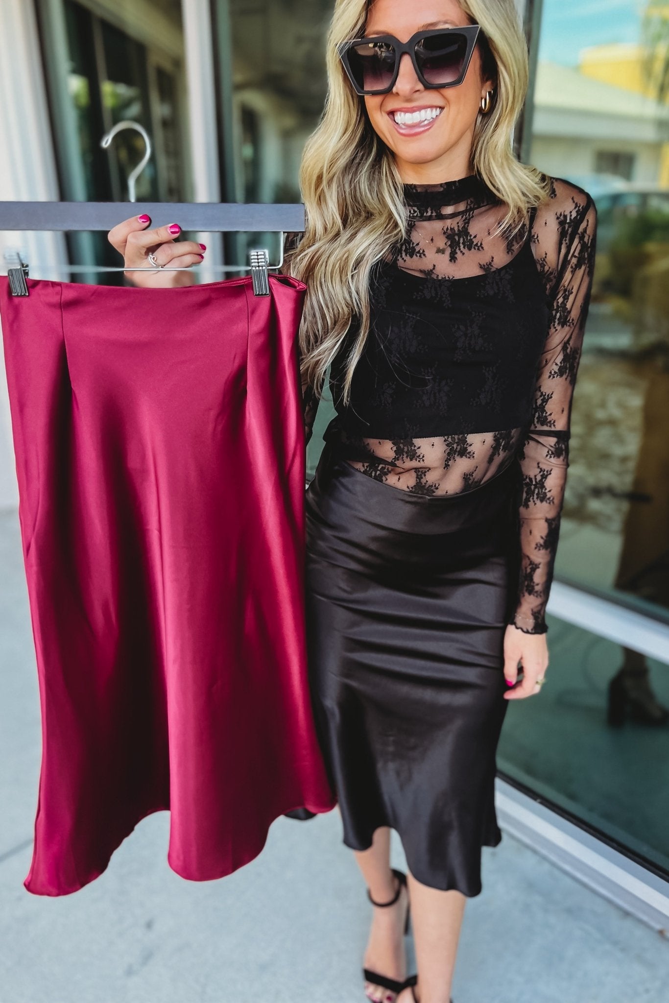 Premium Deep Connection Wine Satin Midi Skirt - Ultimate Elegance