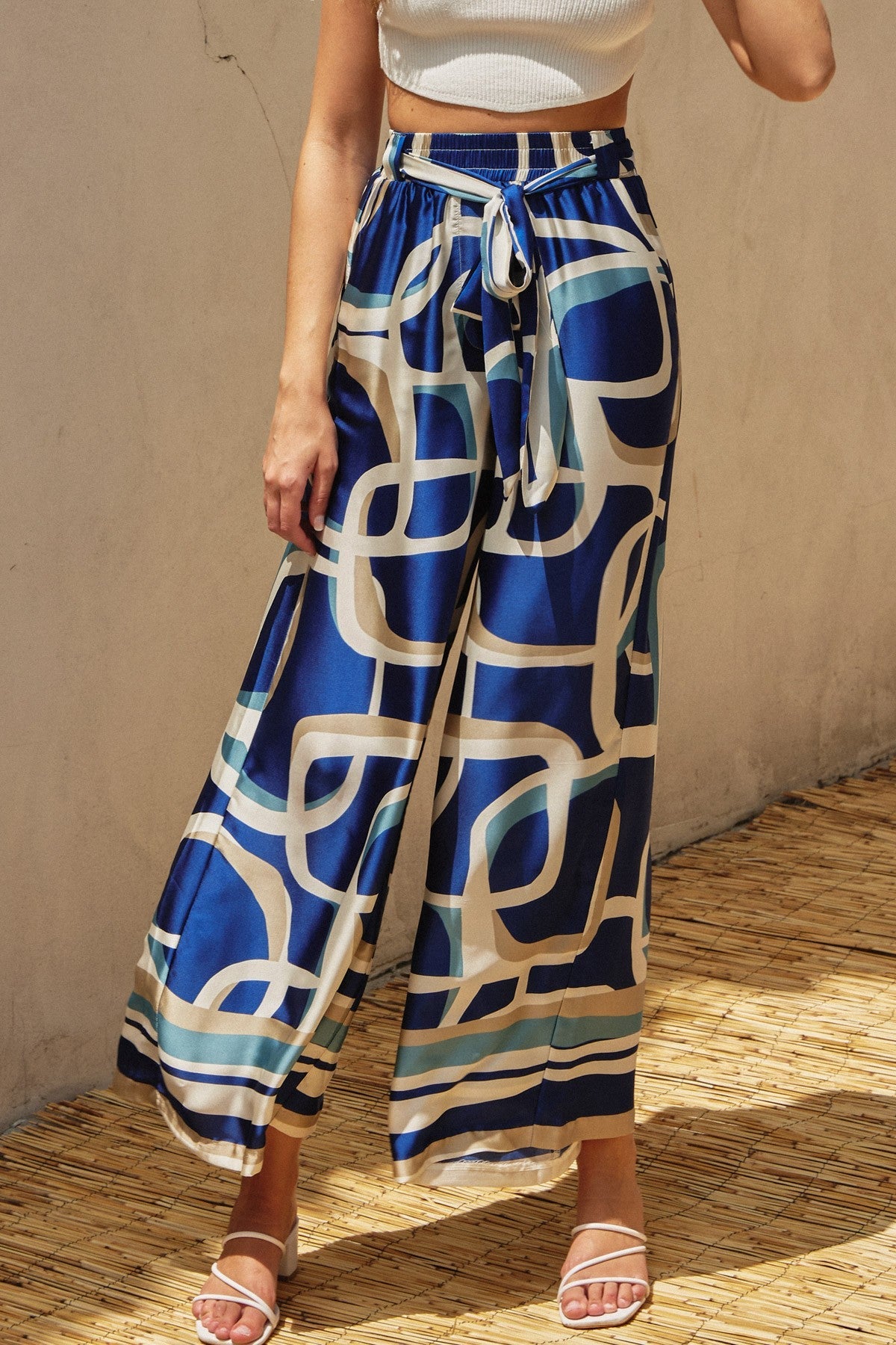 Premium Blue Abstract Silky Wide Leg Pants - Ultimate Comfort & Style