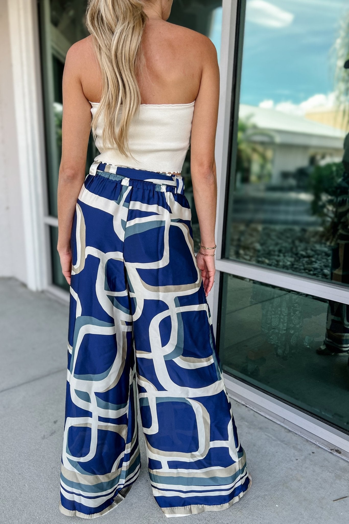 Premium Blue Abstract Silky Wide Leg Pants - Ultimate Comfort & Style