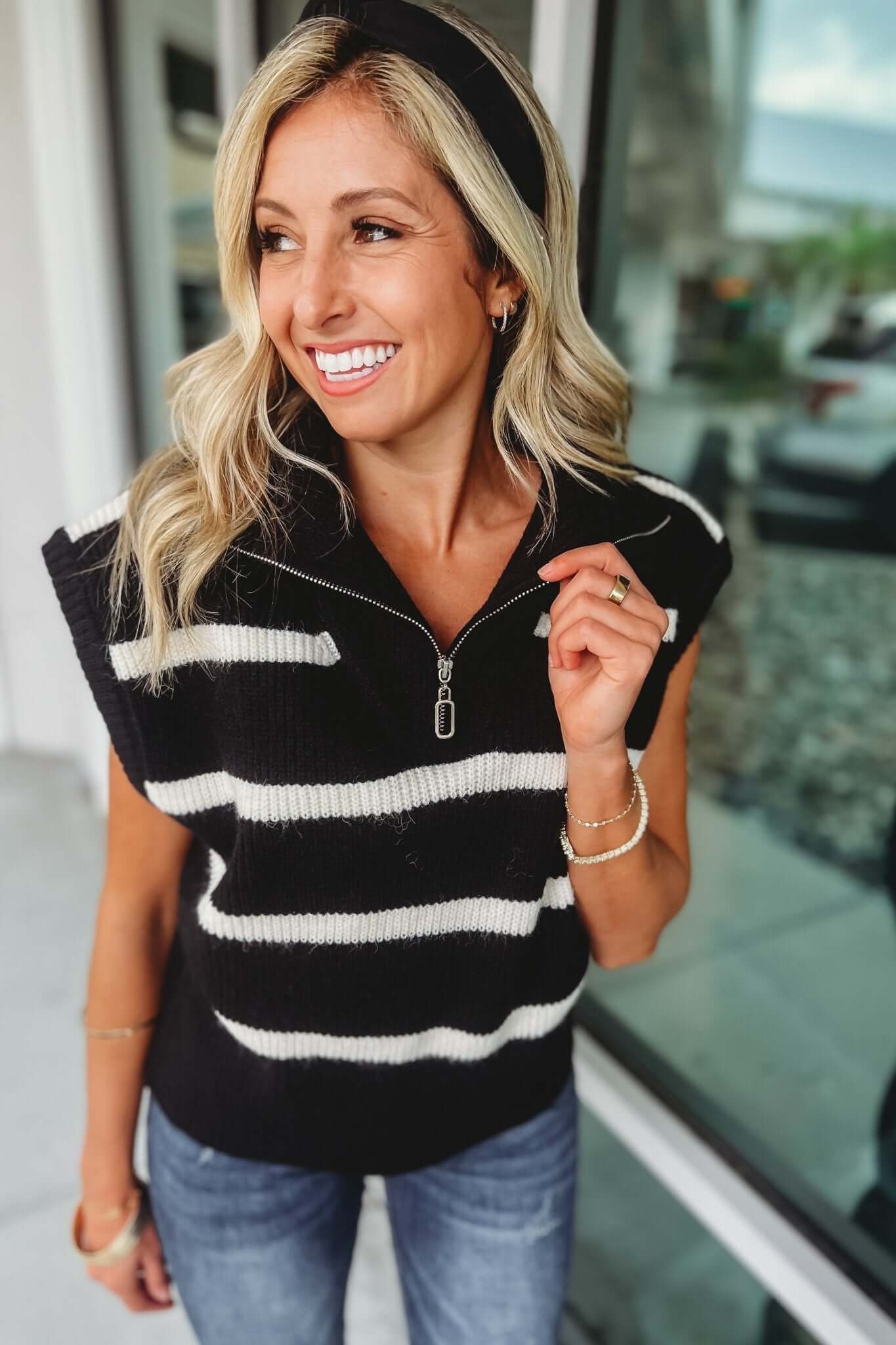 Premium Black Striped Sweater Vest - Timeless Style & Relaxed Fit