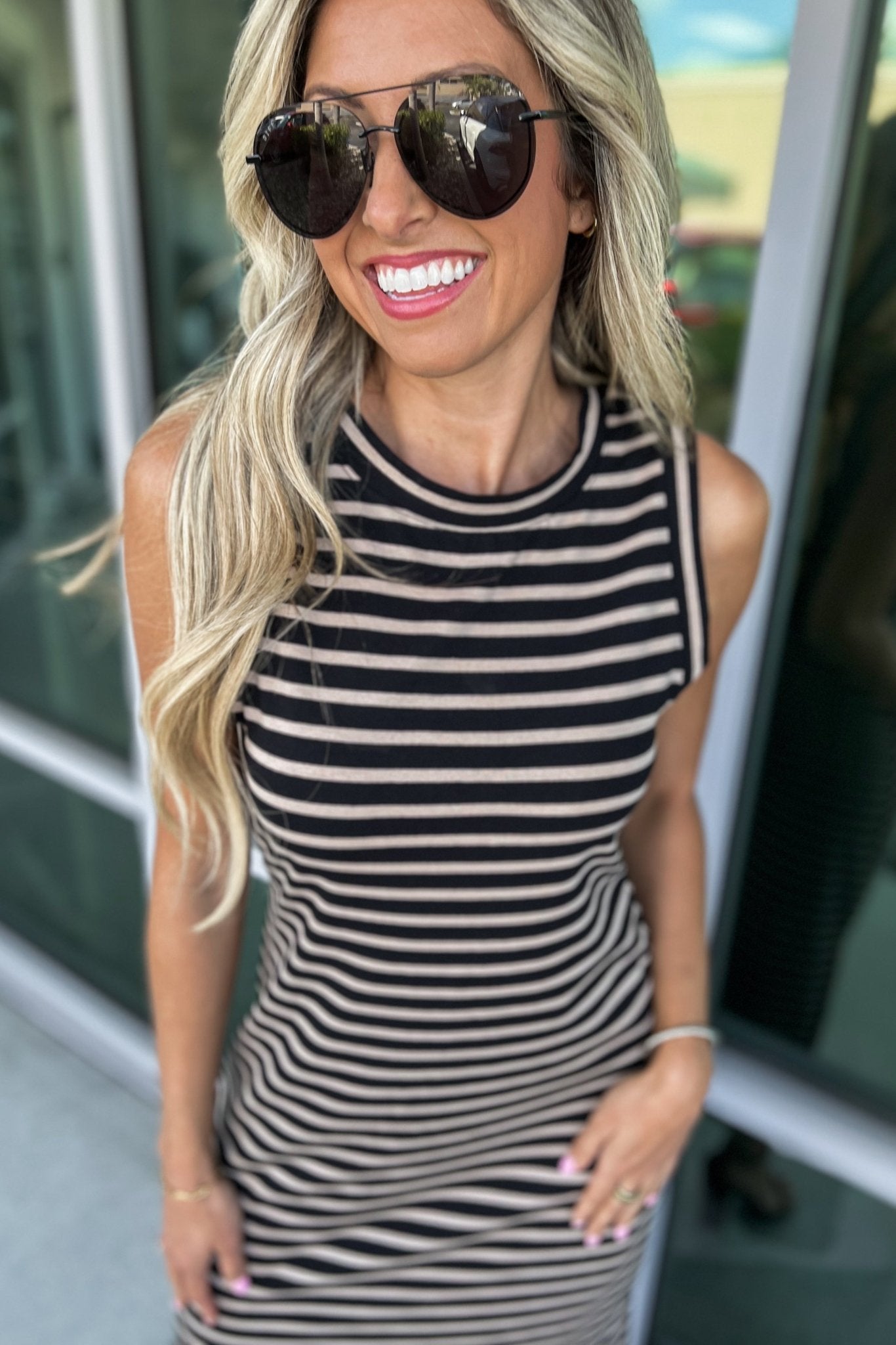 Premium Striped Midi Dress - Timeless Black & Taupe