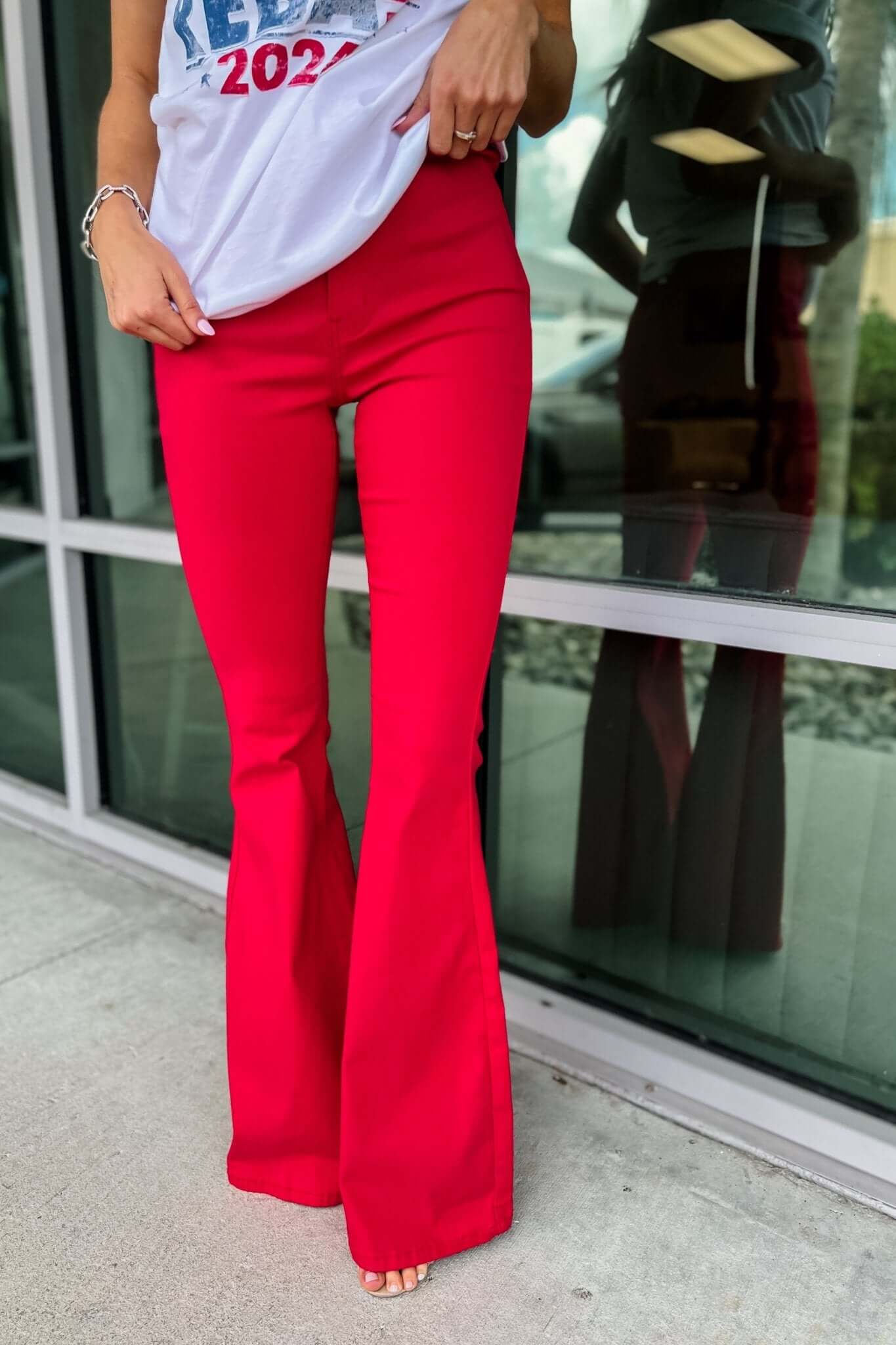 Premium Olive Disco Nights Stretchy Flares - Size XL