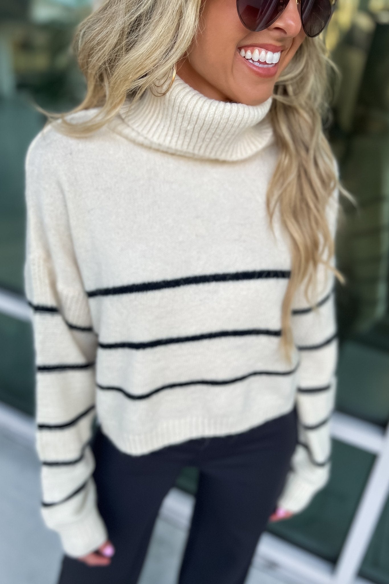 Premium Taupe Stripe Cozy Turtleneck Sweater - Ultimate Winter Essential