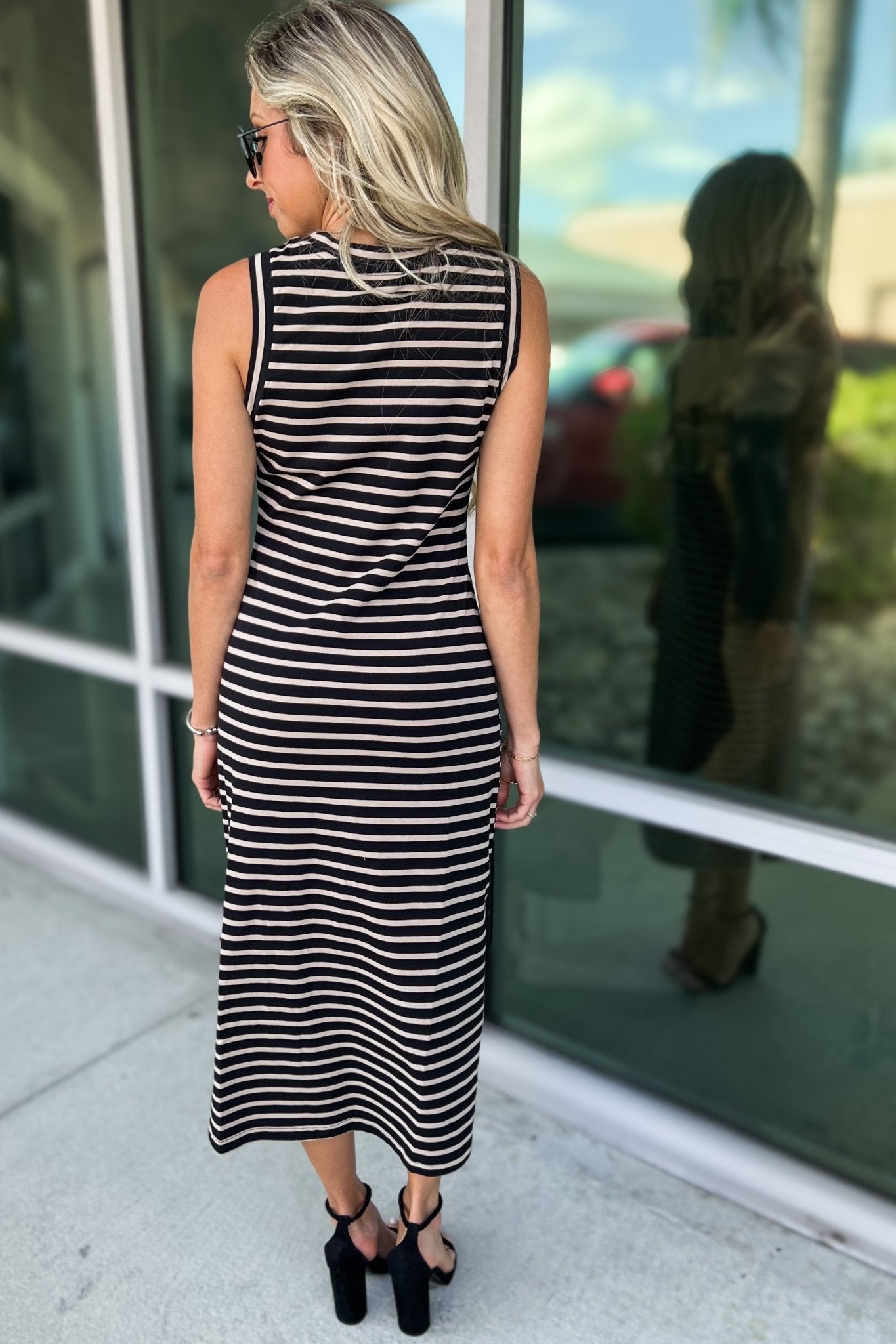 Premium Striped Midi Dress - Timeless Black & Taupe