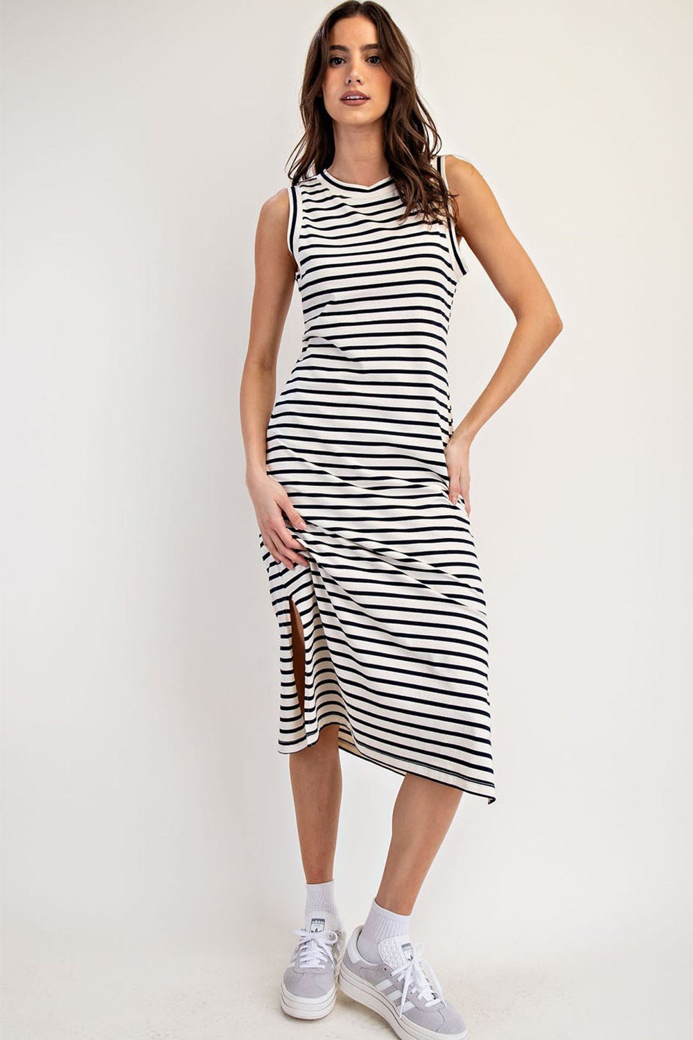 Premium Striped Midi Dress in Navy - Effortless Elegance