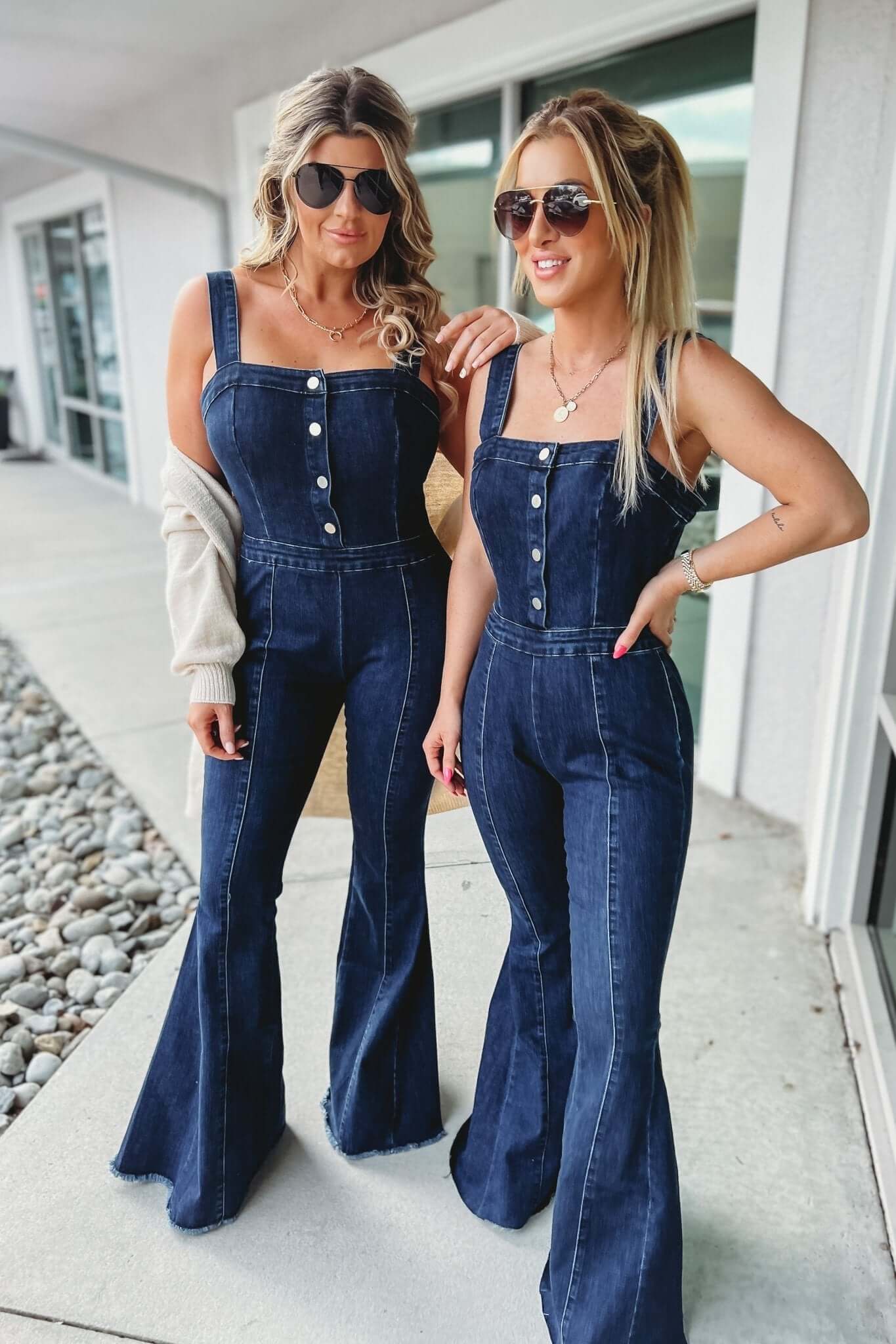 Premium Alaina Square Neck Super Flare Denim Jumpsuit - Ultimate Style Upgrade