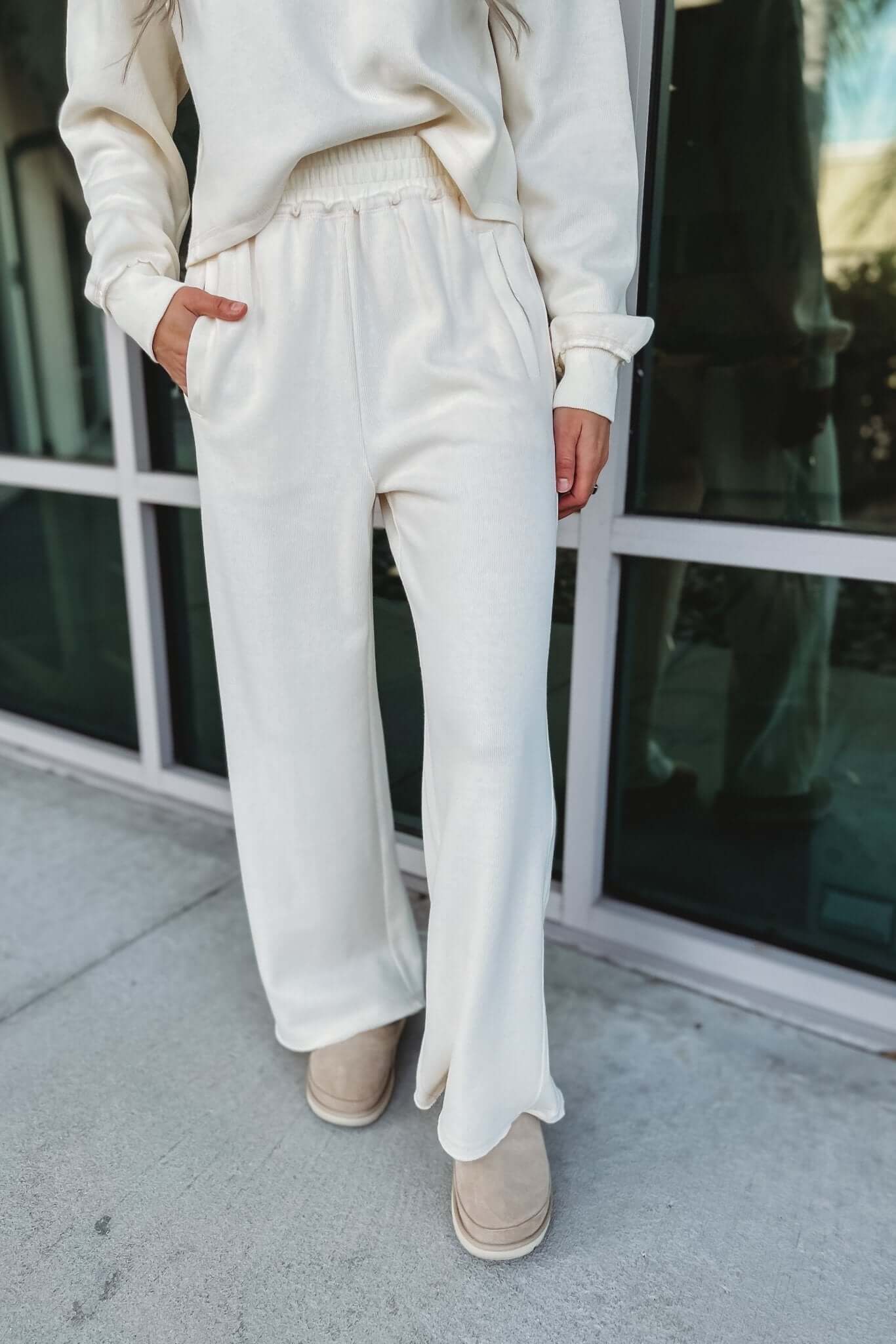 Ultimate Comfort Ribbed Side Panel Cream Lounge Pants