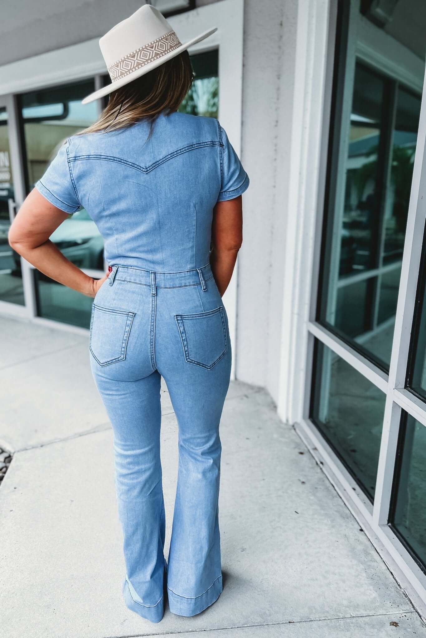 The Ultimate Kelly Denim Flare Jumpsuit - Premium Stretch Fit