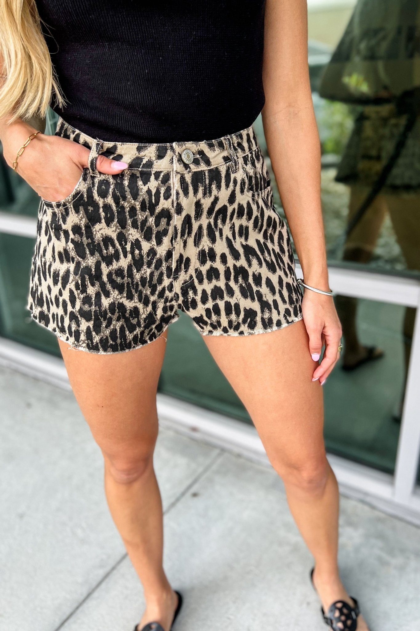 Premium Wild Side Leopard Print Denim Shorts