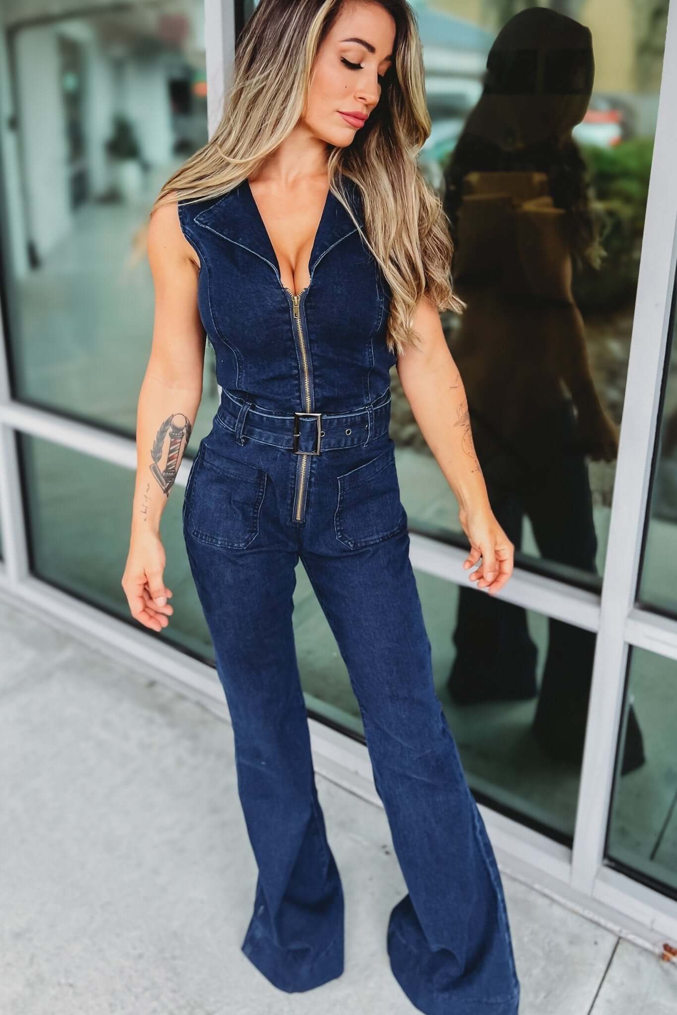 Premium Western Denim Belted Jumpsuit - Ultimate Style Upgrade