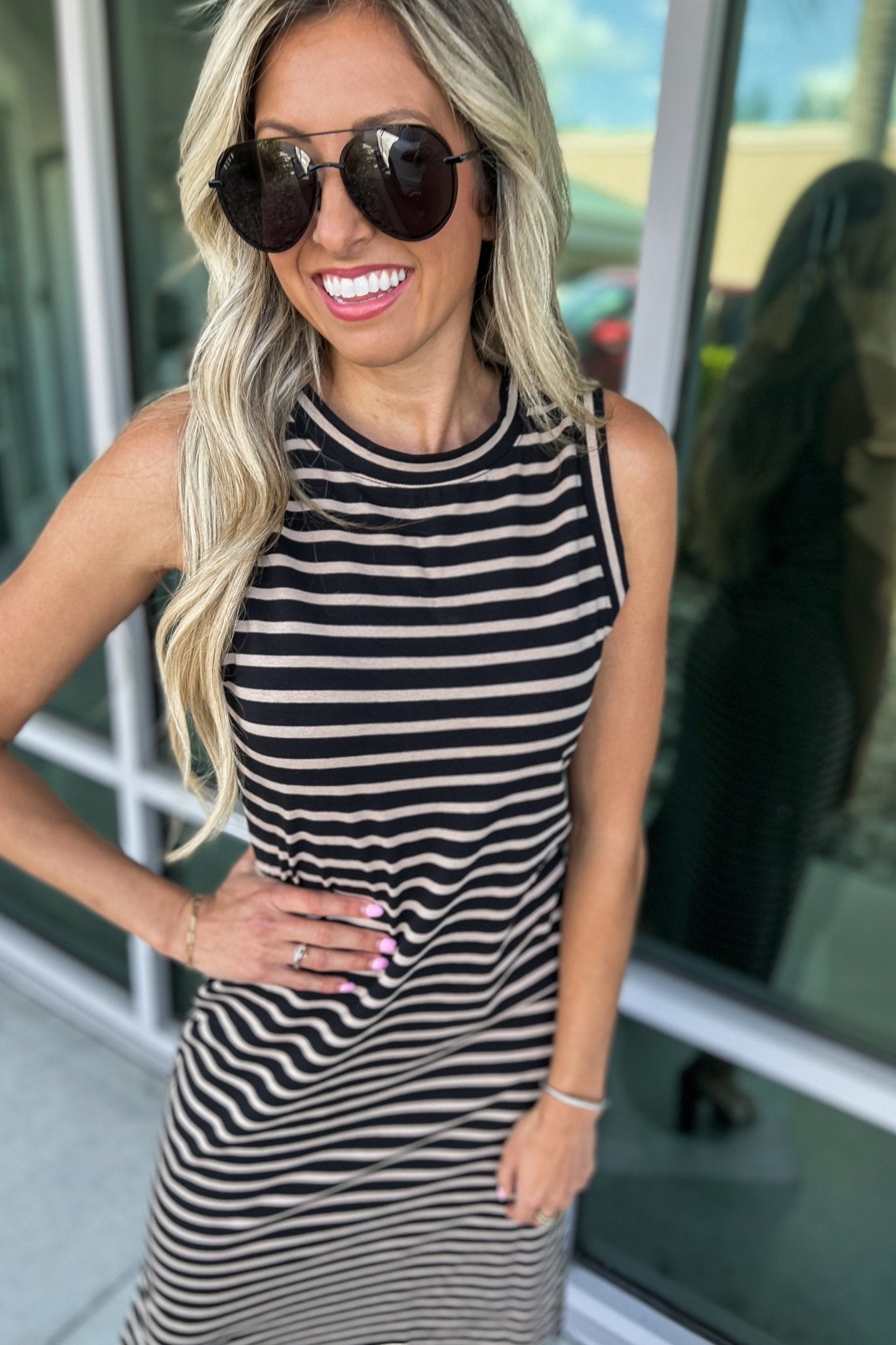 Premium Striped Midi Dress - Timeless Black & Taupe