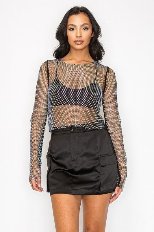 Ultimate Glam Rhinestone Mesh Crop Top - 2 Stylish Colors