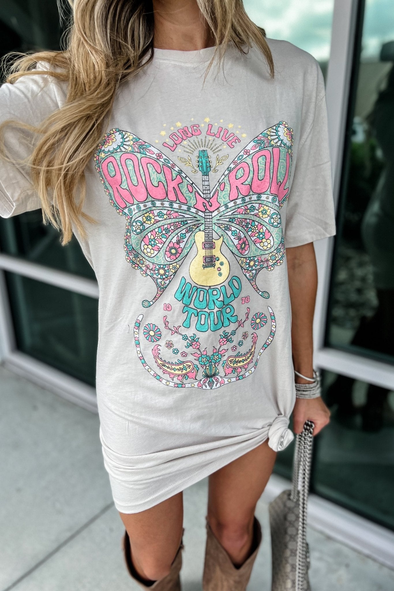 Ultimate Rock N Roll Stone Butterfly Graphic Shirt Dress