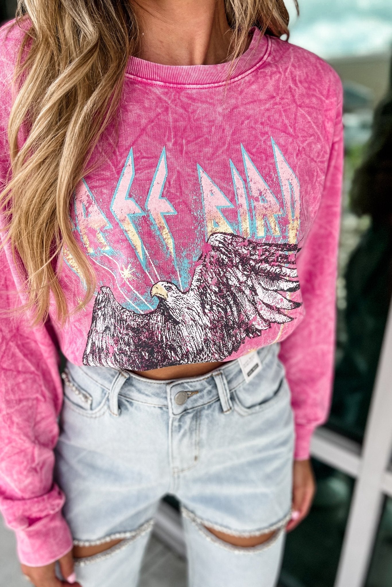 Premium Free Bird Vintage Mineral Washed Pink Graphic Sweatshirt