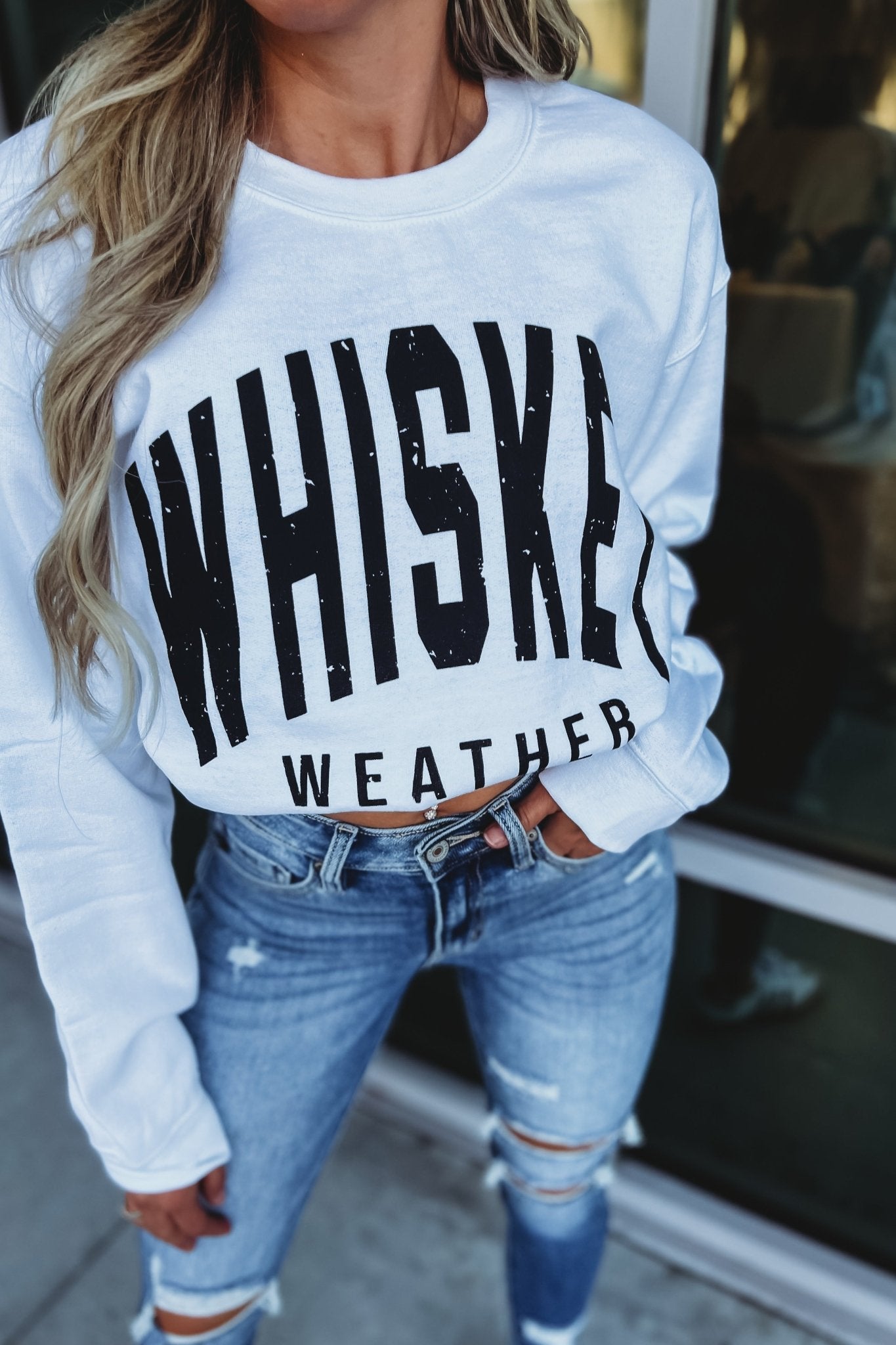 Premium Whiskey Weather WHITE Cozy Graphic Sweatshirt