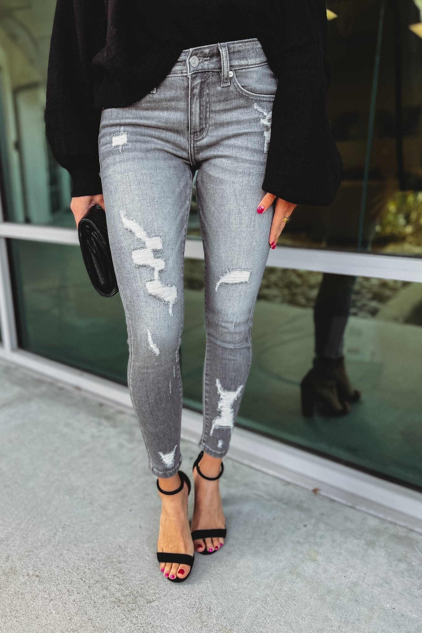 KANCAN Premium Lyla Grey Distressed Jeans - Ultimate Comfort & Style