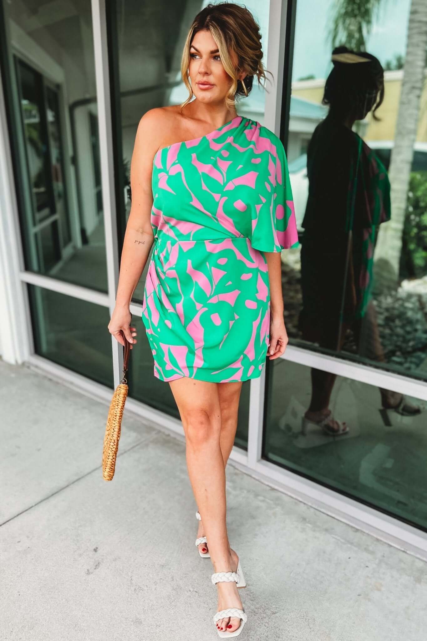 Ultimate Bold Tropics One-Sleeve Bodycon Dress