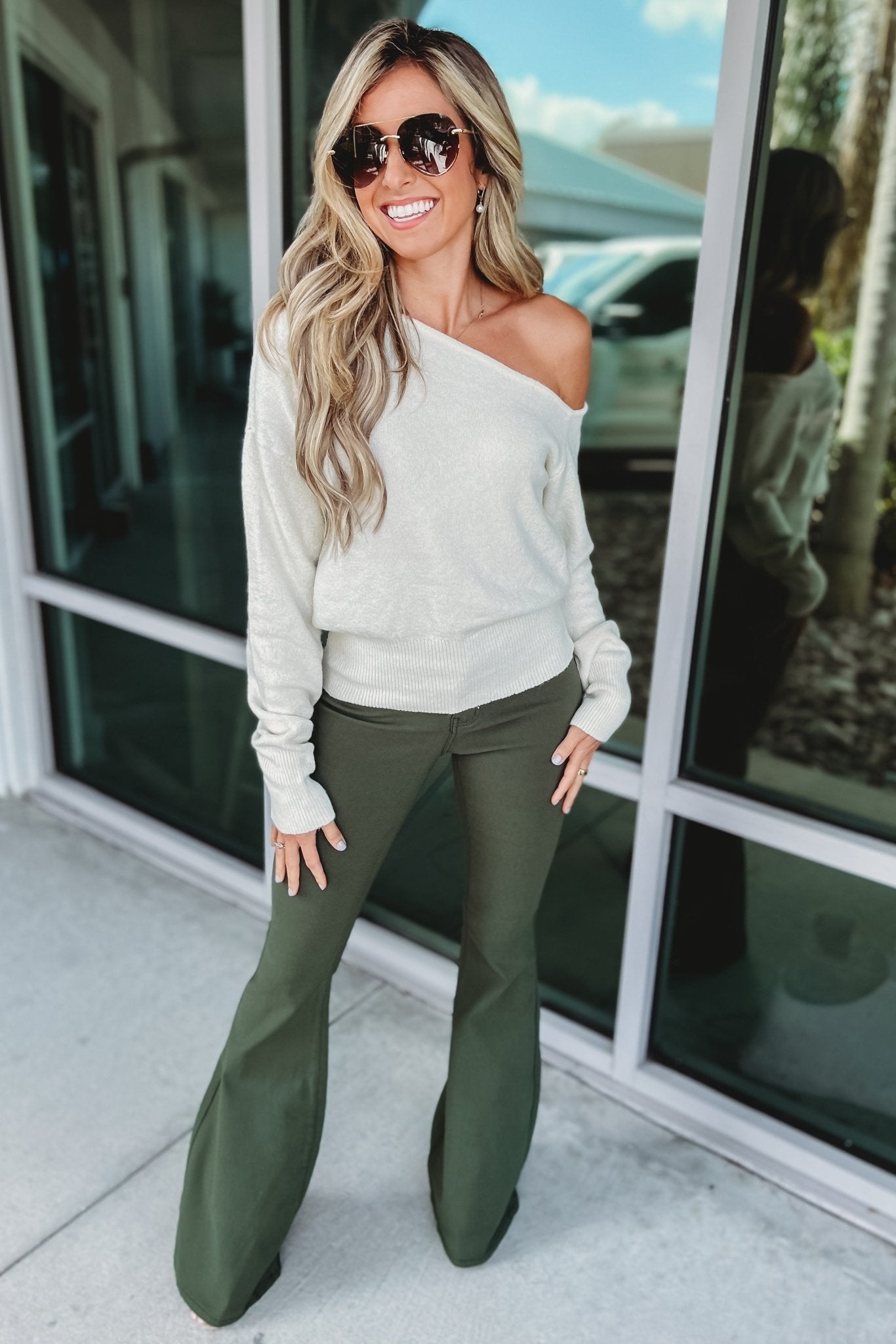 Premium Olive Disco Nights Stretchy Flares - Size XL