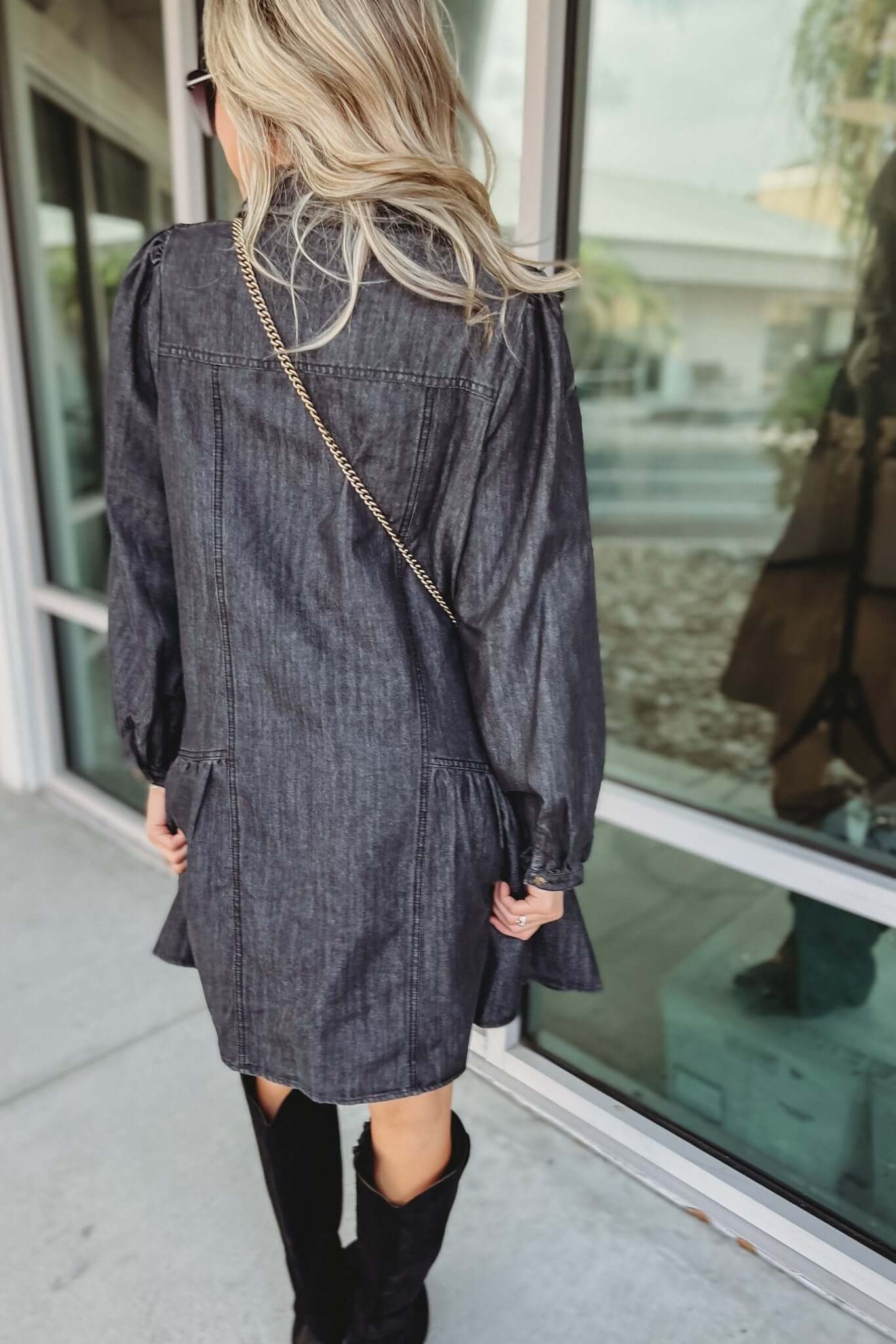 Premium Sing That Song Denim Ruffled Mini Dress - Effortless Style