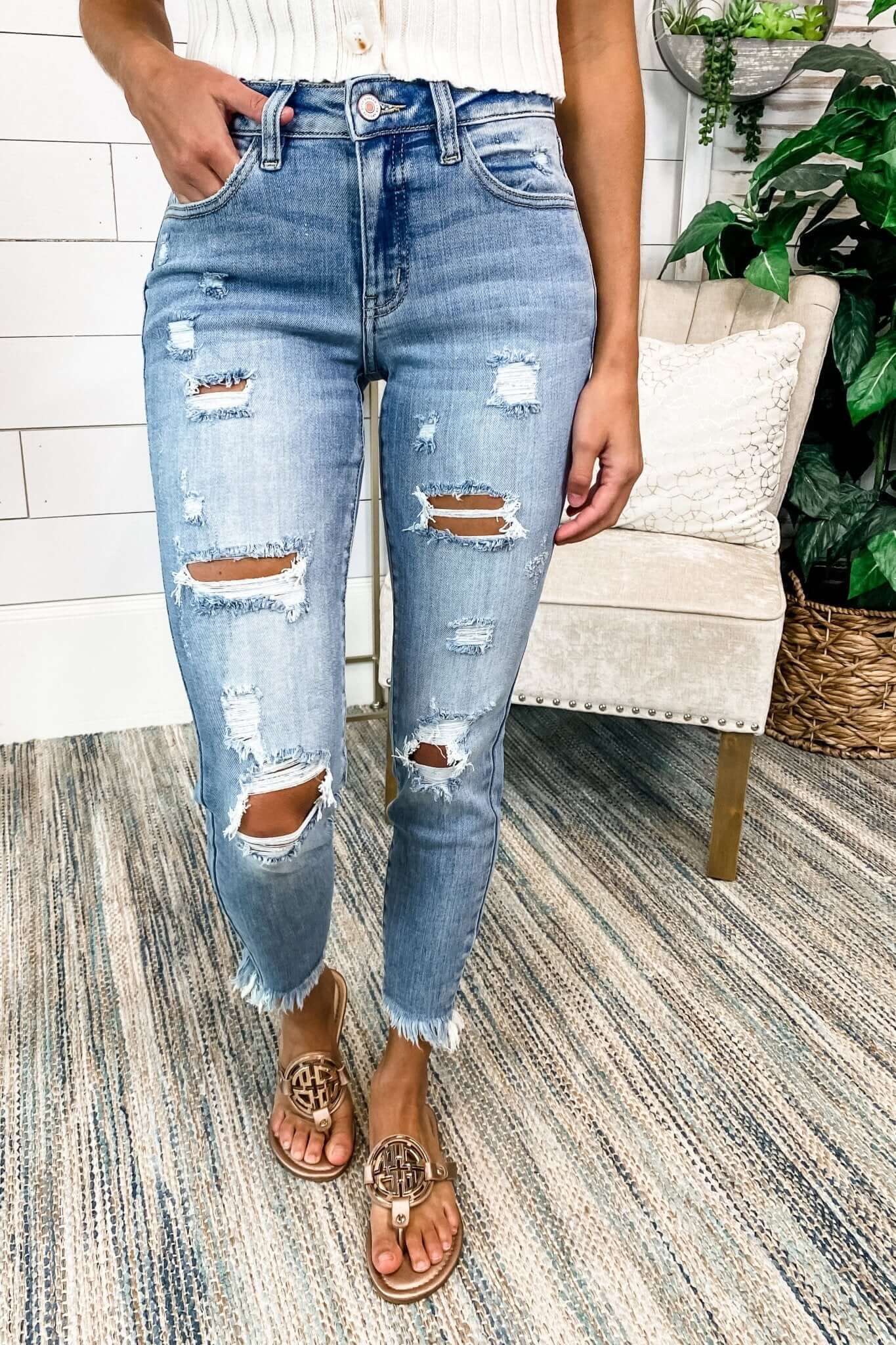 KANCAN Premium Cropped Skinny Jeans - Unfinished Business Sharkbite